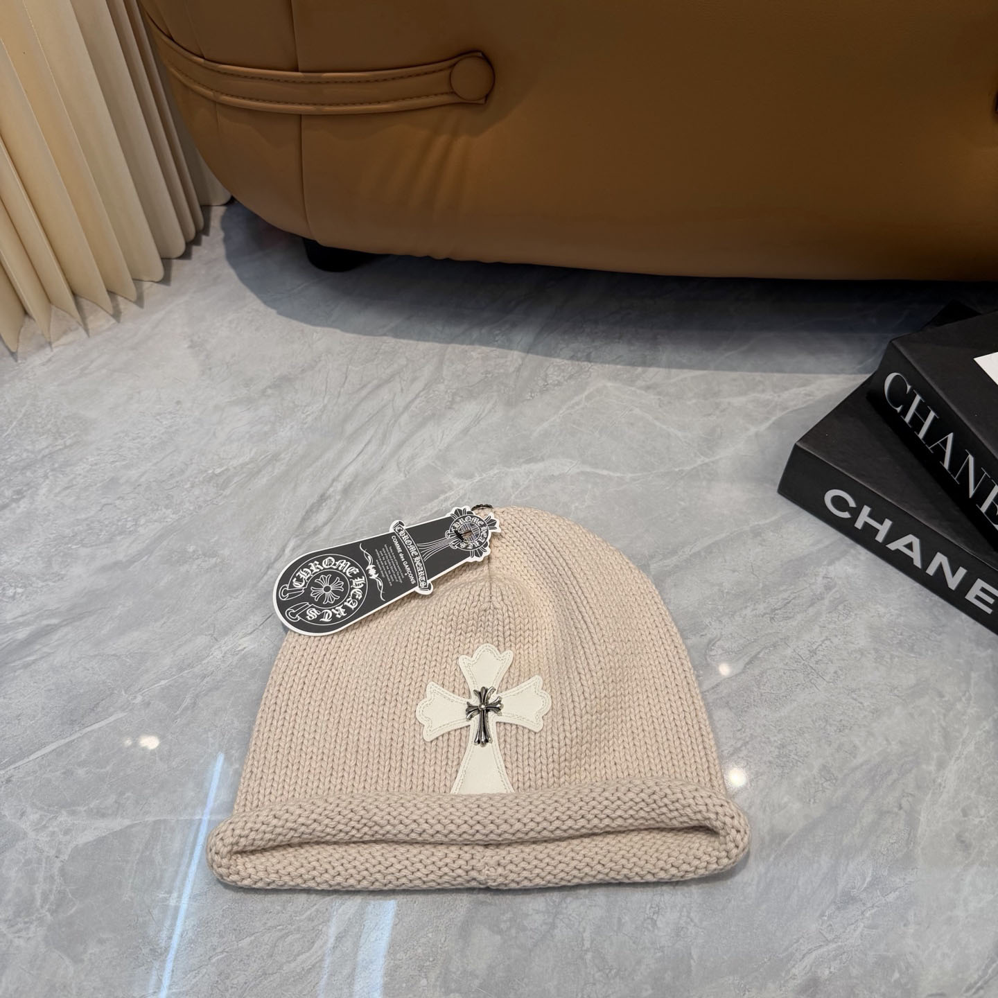 Chrome Heart Cross Patch Knit Beanie - DesignerGu