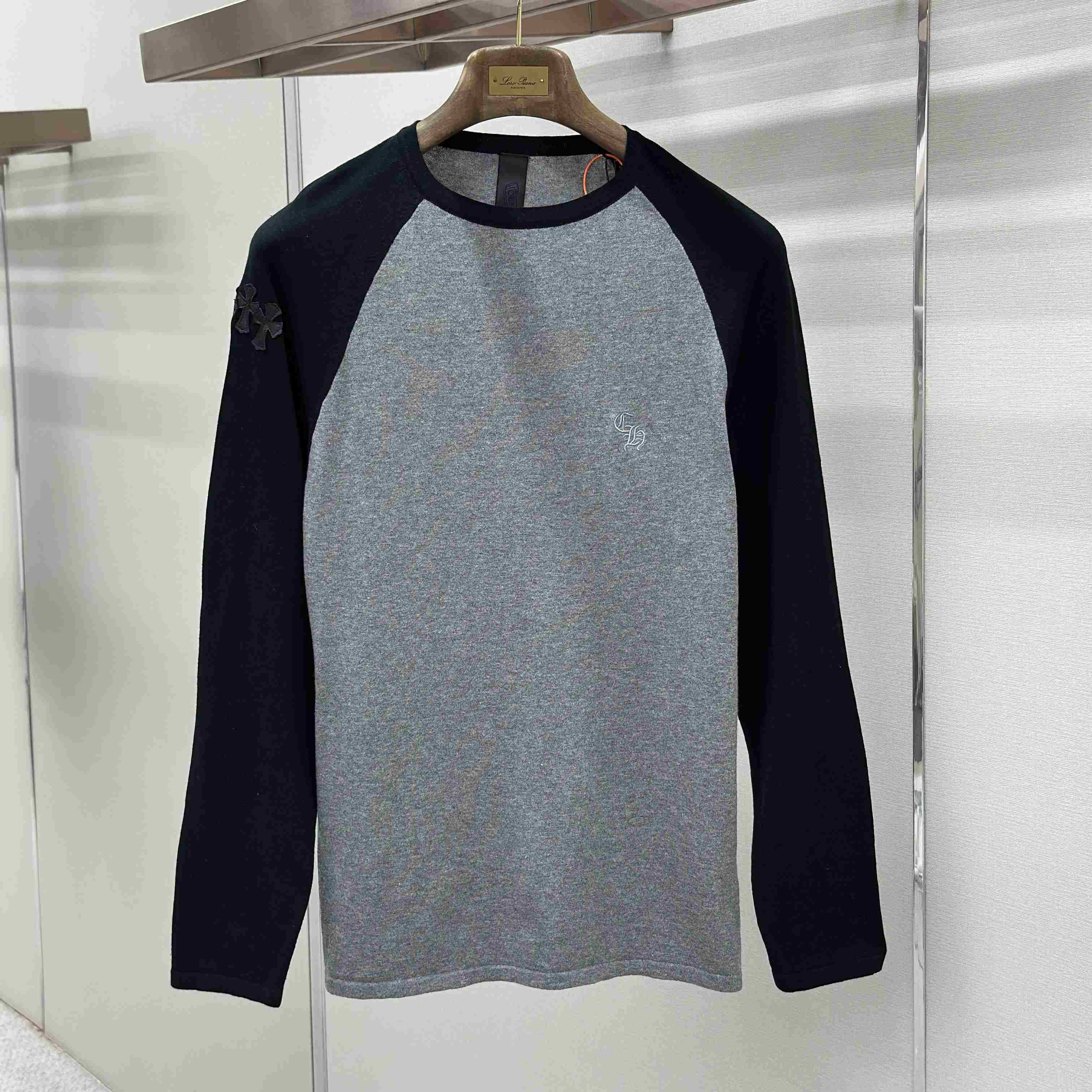 Chrome Hearts Cross Patch Embroidered Silk Raglan Black Long Sleeve Tee - DesignerGu