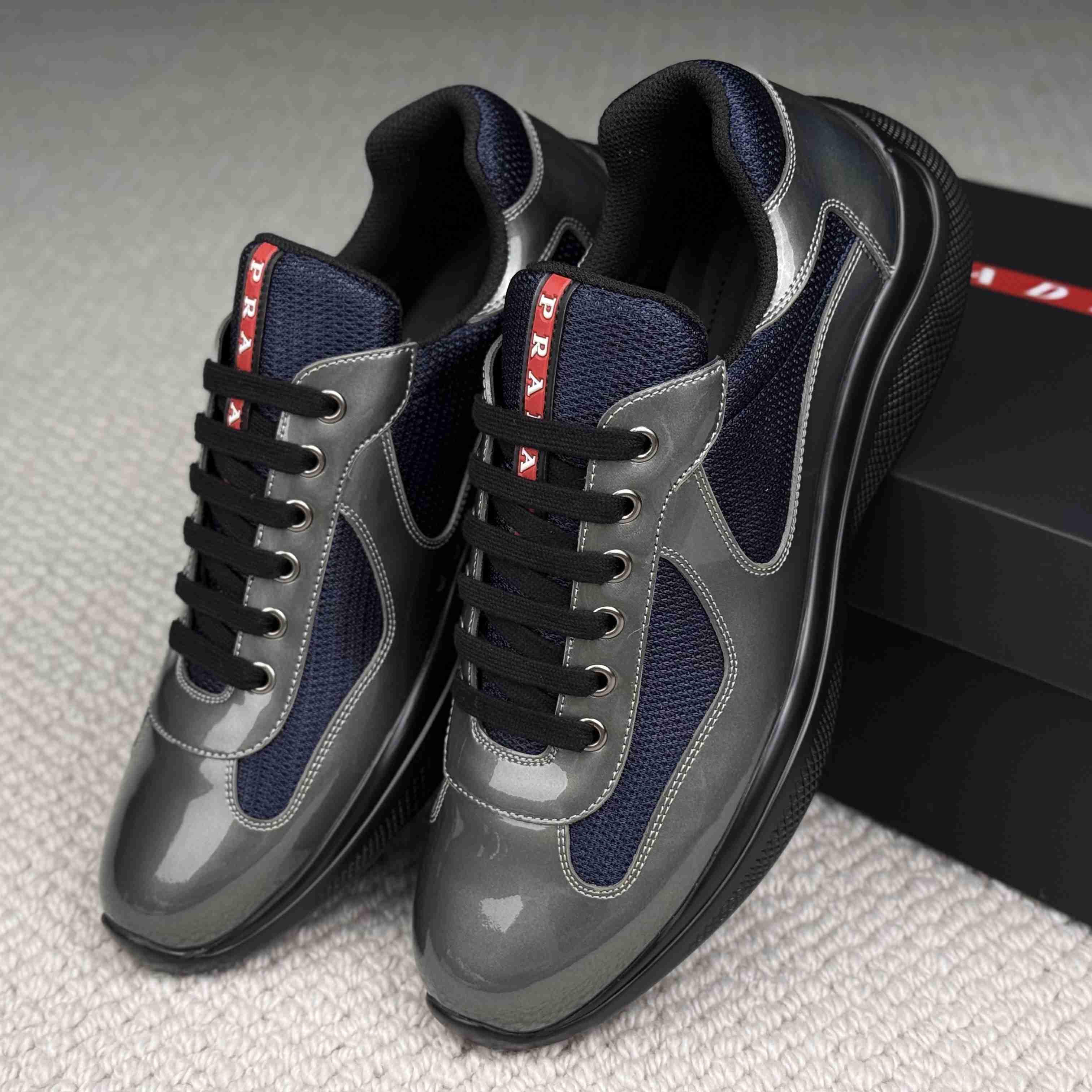 Prada America's Cup Metallic Leather And Bike Fabric Sneakers（upon uk size） - DesignerGu