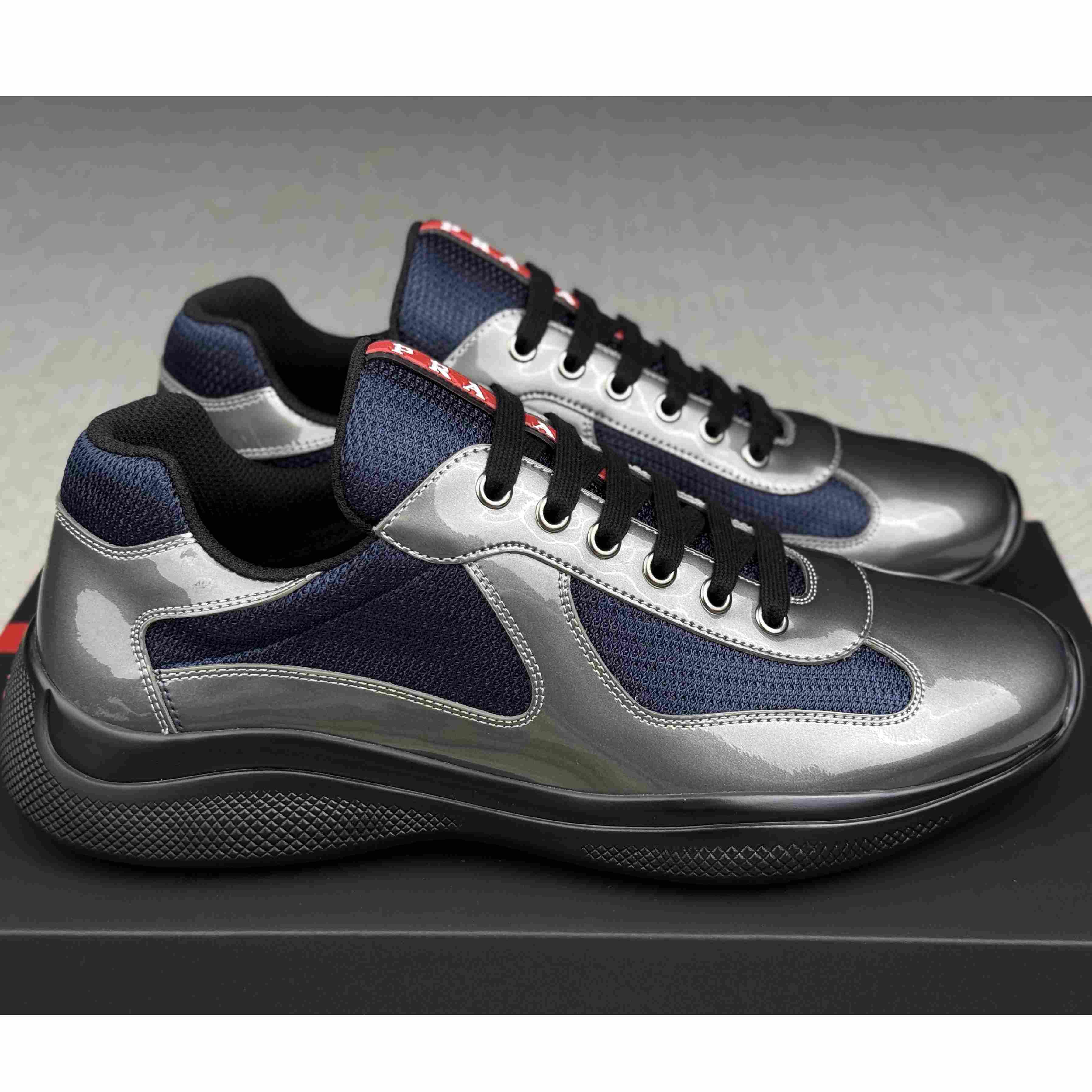 Prada America's Cup Metallic Leather And Bike Fabric Sneakers（upon uk size） - DesignerGu