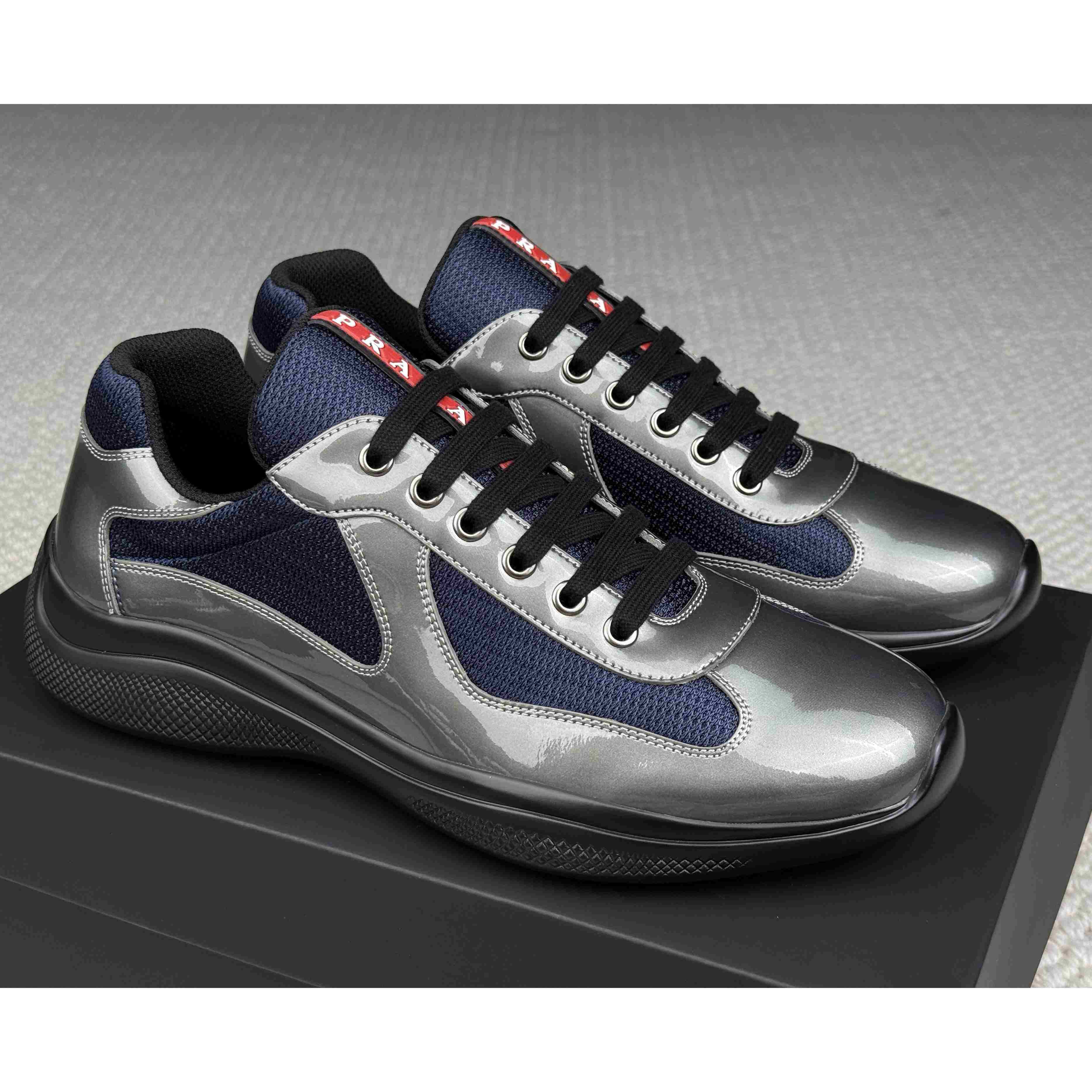 Prada America's Cup Metallic Leather And Bike Fabric Sneakers（upon uk size） - DesignerGu
