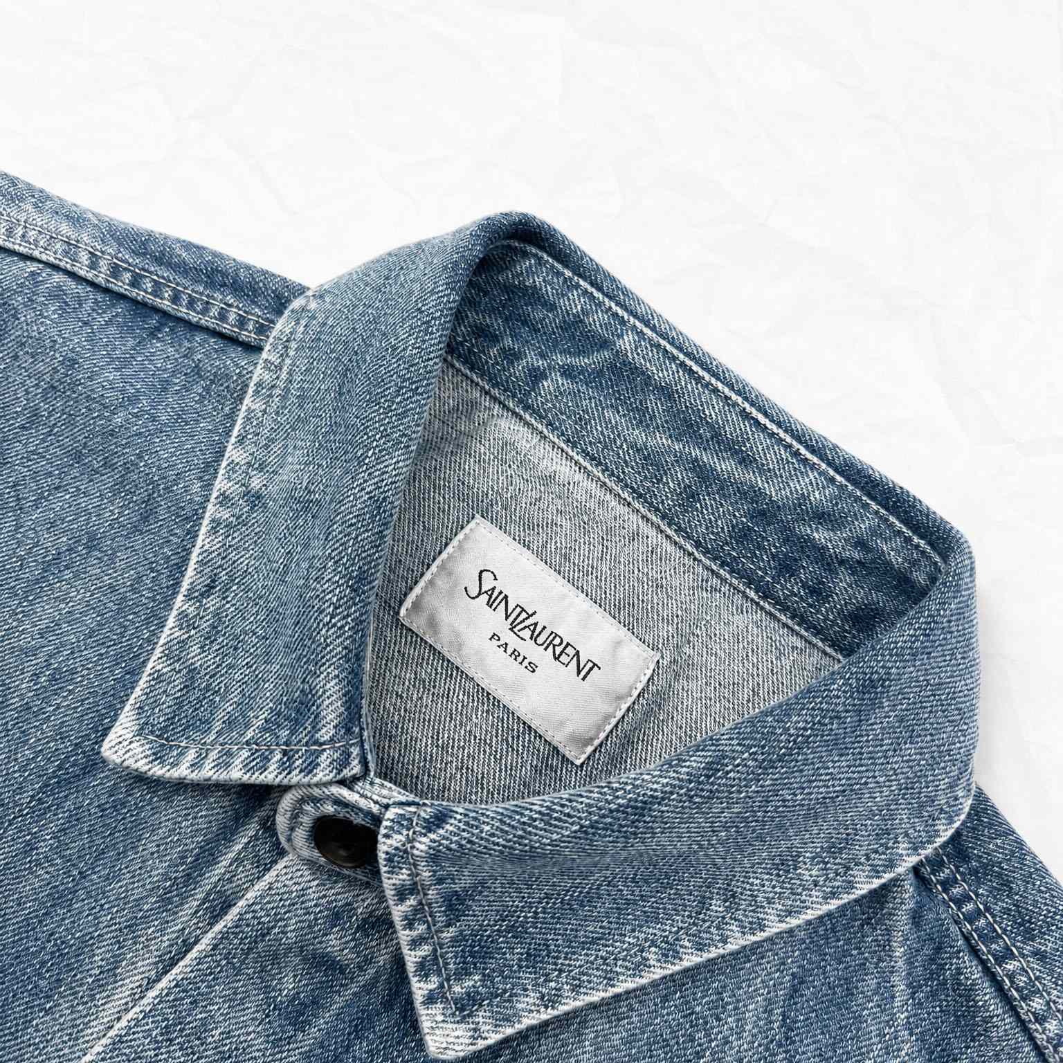 Saint Laurent Cassandre Overshirt In Trouville Beach Blue Denim - DesignerGu