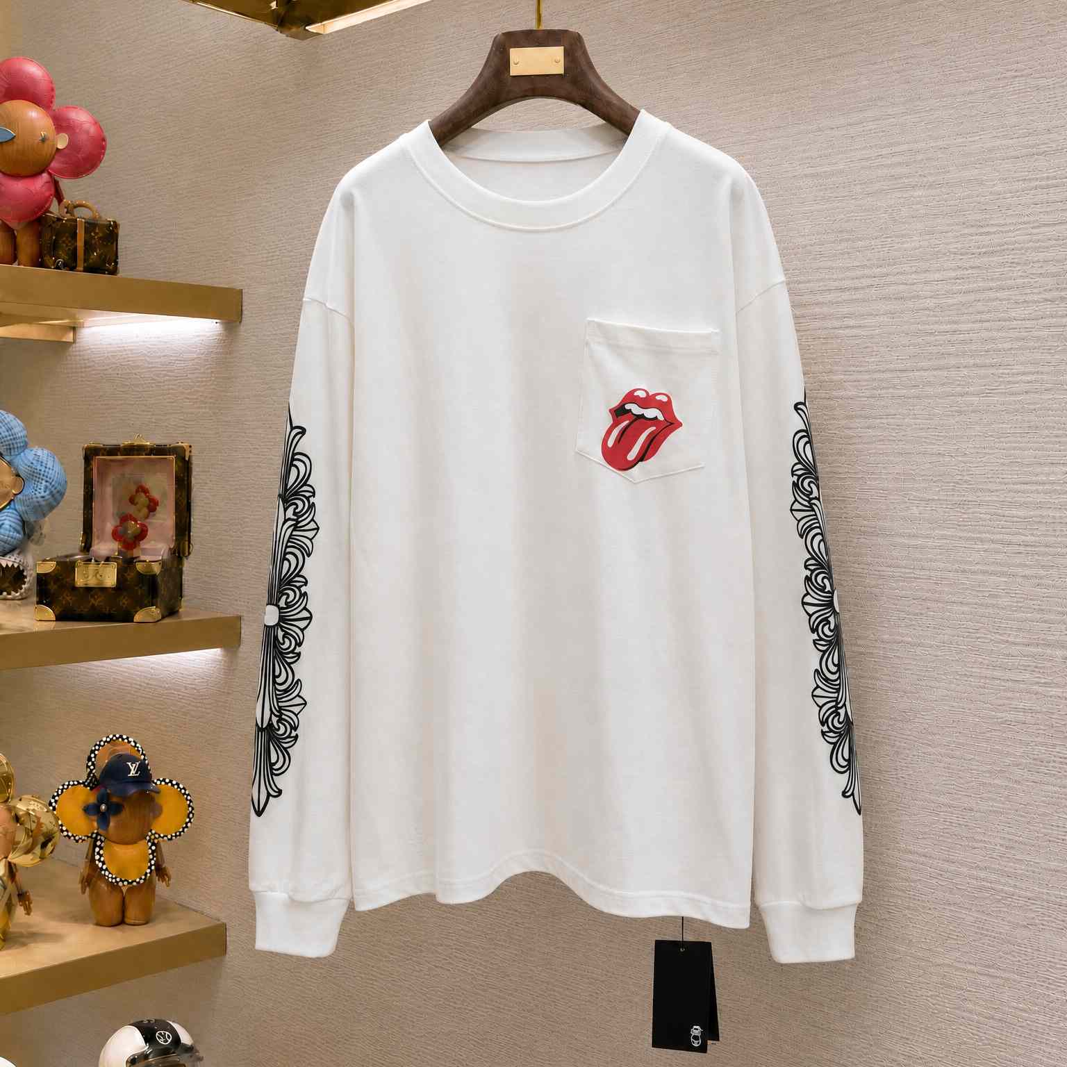Chrome Hearts Rolling Stones Horseshoe Logo Long Sleeve T-Shirt 'White' - DesignerGu