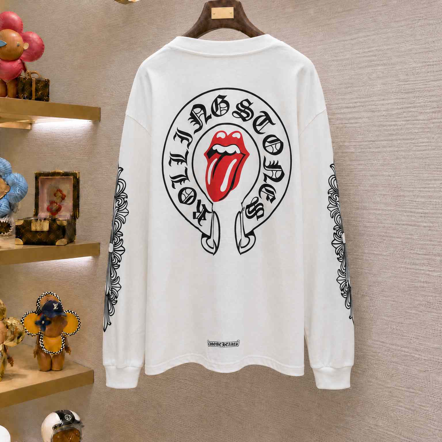 Chrome Hearts Rolling Stones Horseshoe Logo Long Sleeve T-Shirt 'White' - DesignerGu
