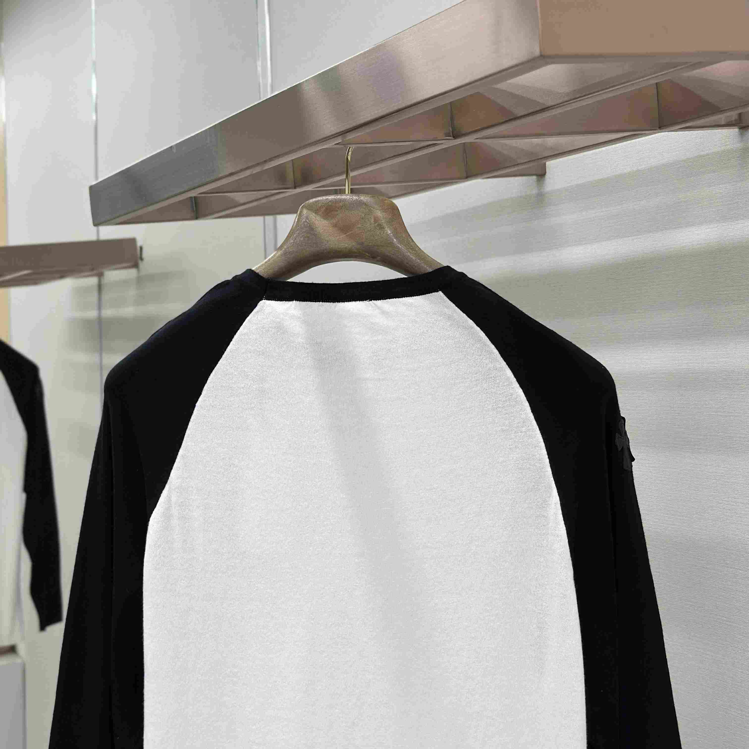 Chrome Hearts Cross Patch Embroidered Silk Raglan Black&White Long Sleeve Tee - DesignerGu