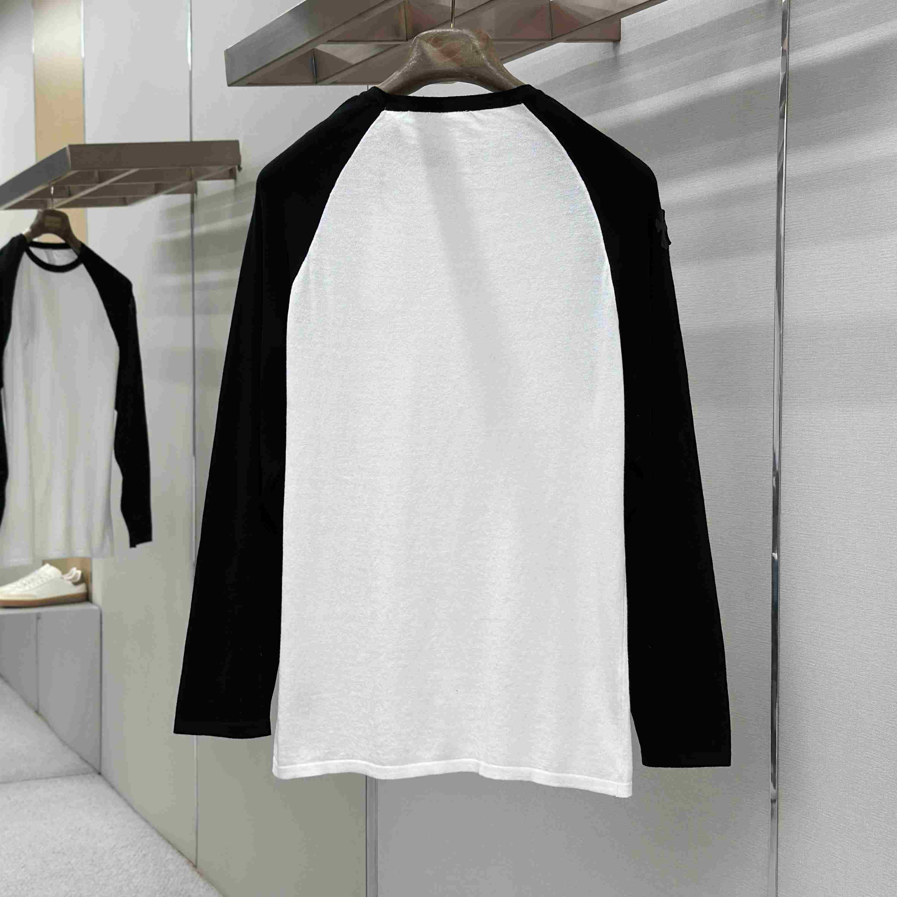 Chrome Hearts Cross Patch Embroidered Silk Raglan Black&White Long Sleeve Tee - DesignerGu