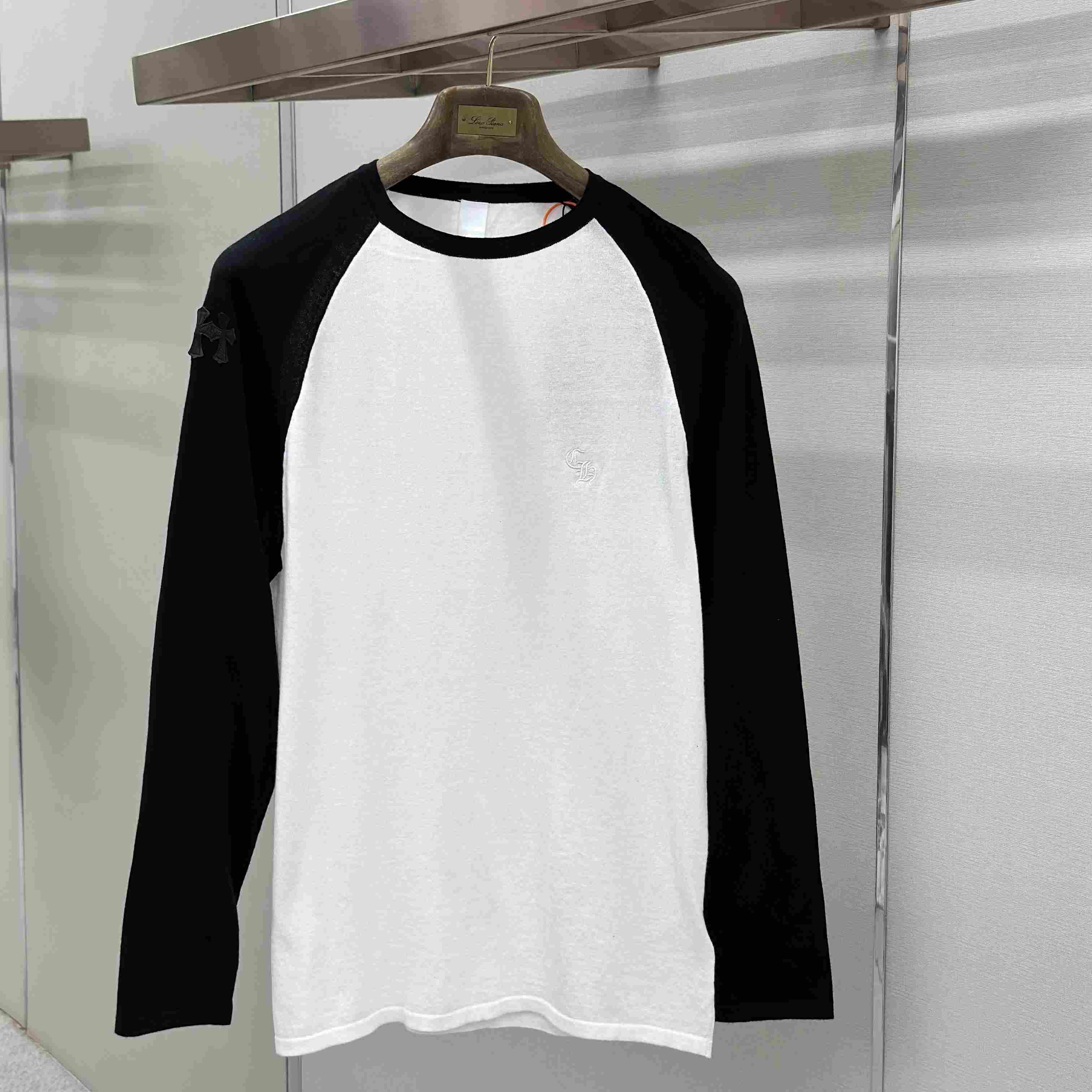 Chrome Hearts Cross Patch Embroidered Silk Raglan Black&White Long Sleeve Tee - DesignerGu
