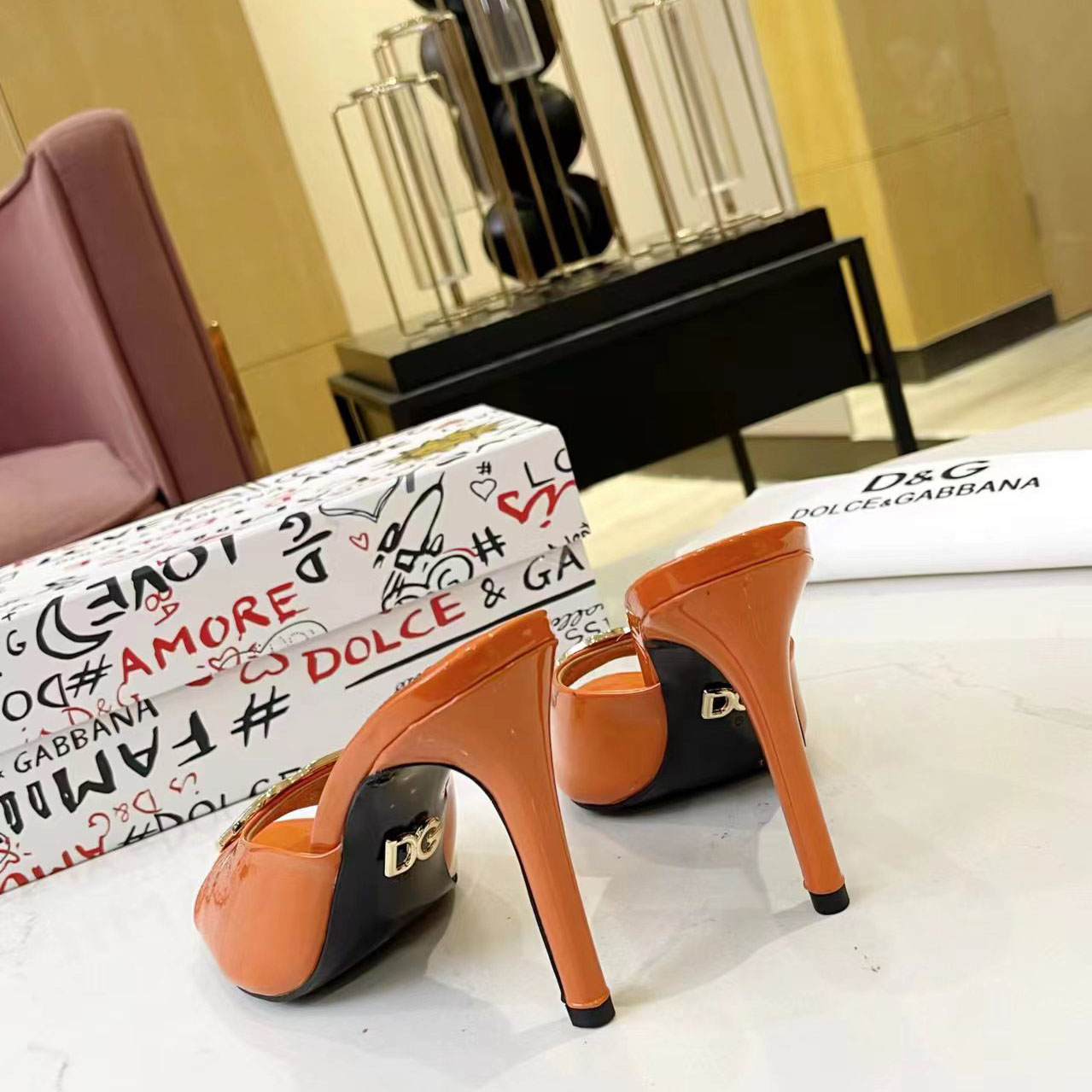 Dolce & Gabbana Patent Leather Mules With DG Logo - DesignerGu