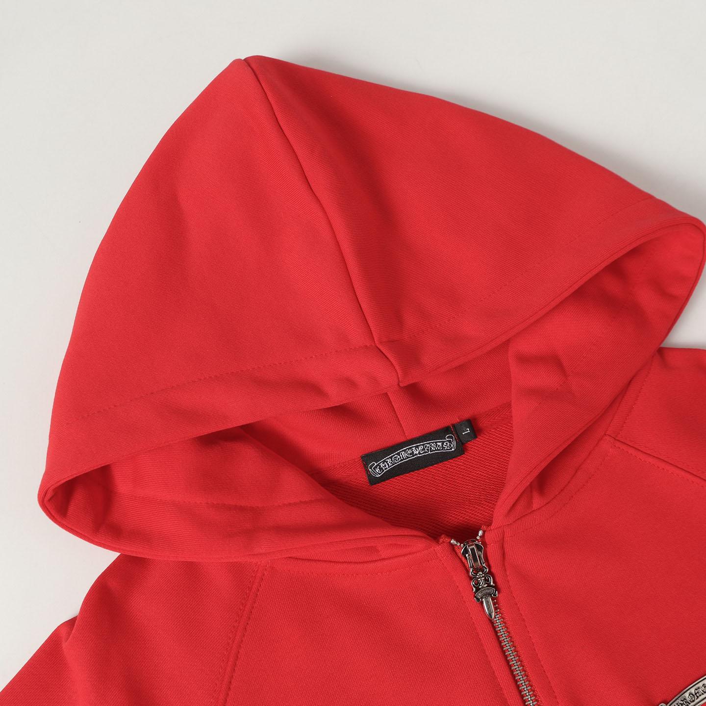 Chrome Hearts Embroidered King Taco Zip Up Hoodie 'Red' - DesignerGu