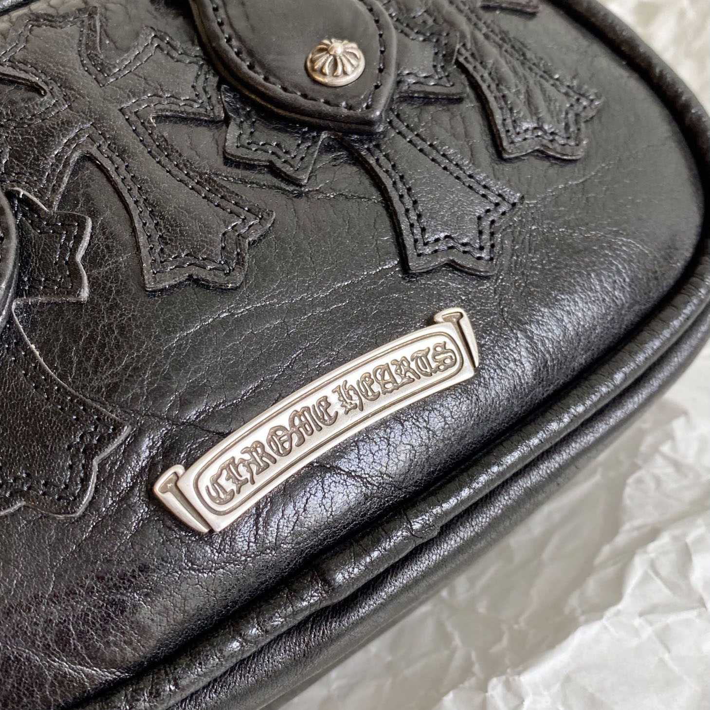 Chrome Hearts Leather Cross Patch Black  Gym Bag - DesignerGu