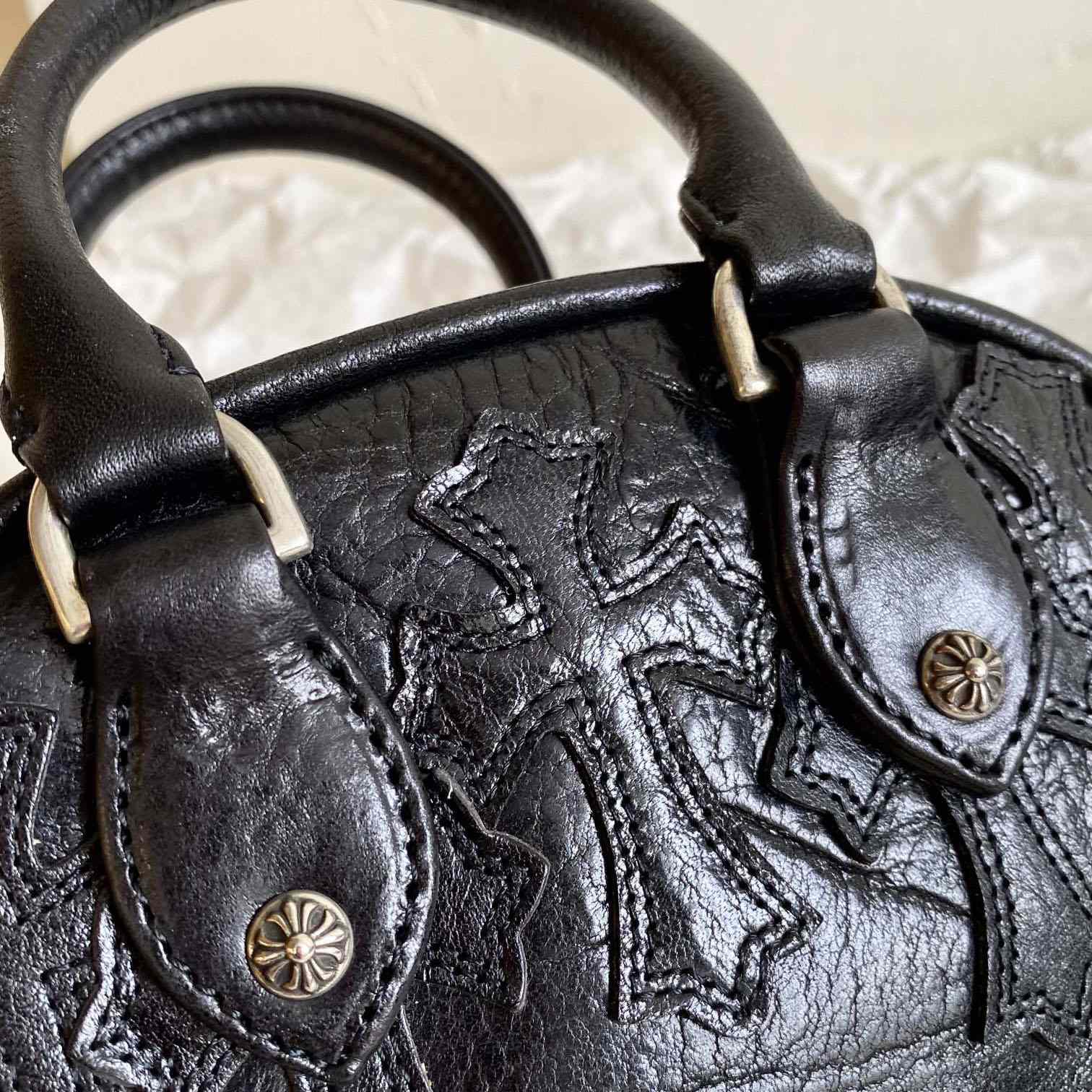 Chrome Hearts Leather Cross Patch Black  Gym Bag - DesignerGu