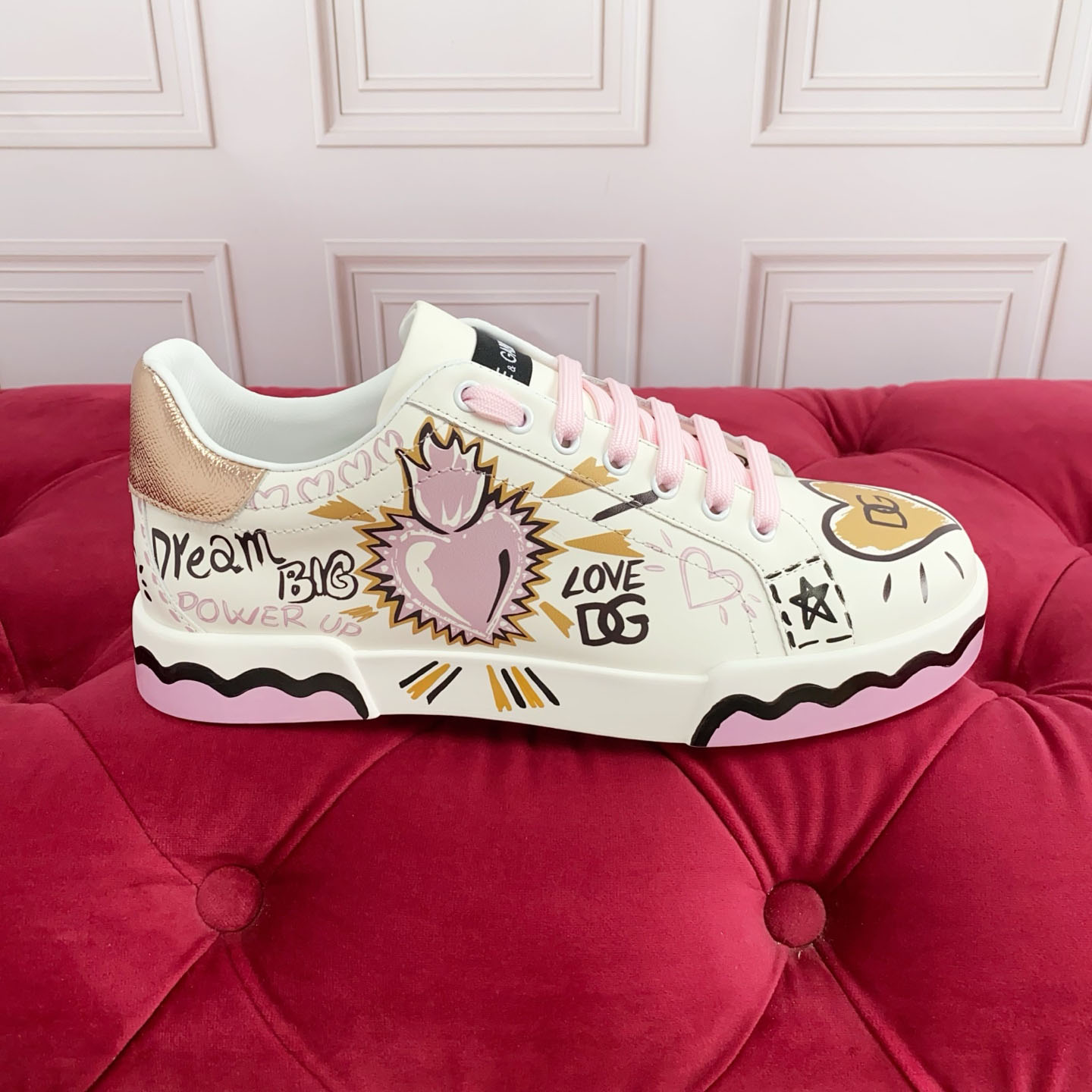 Dolce & Gabbana Portofino Doodle Leather Low-Top Sneakers - DesignerGu