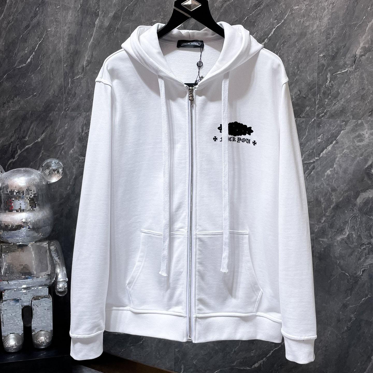Chrome Hearts Cross Embroidery White Hoodie - DesignerGu