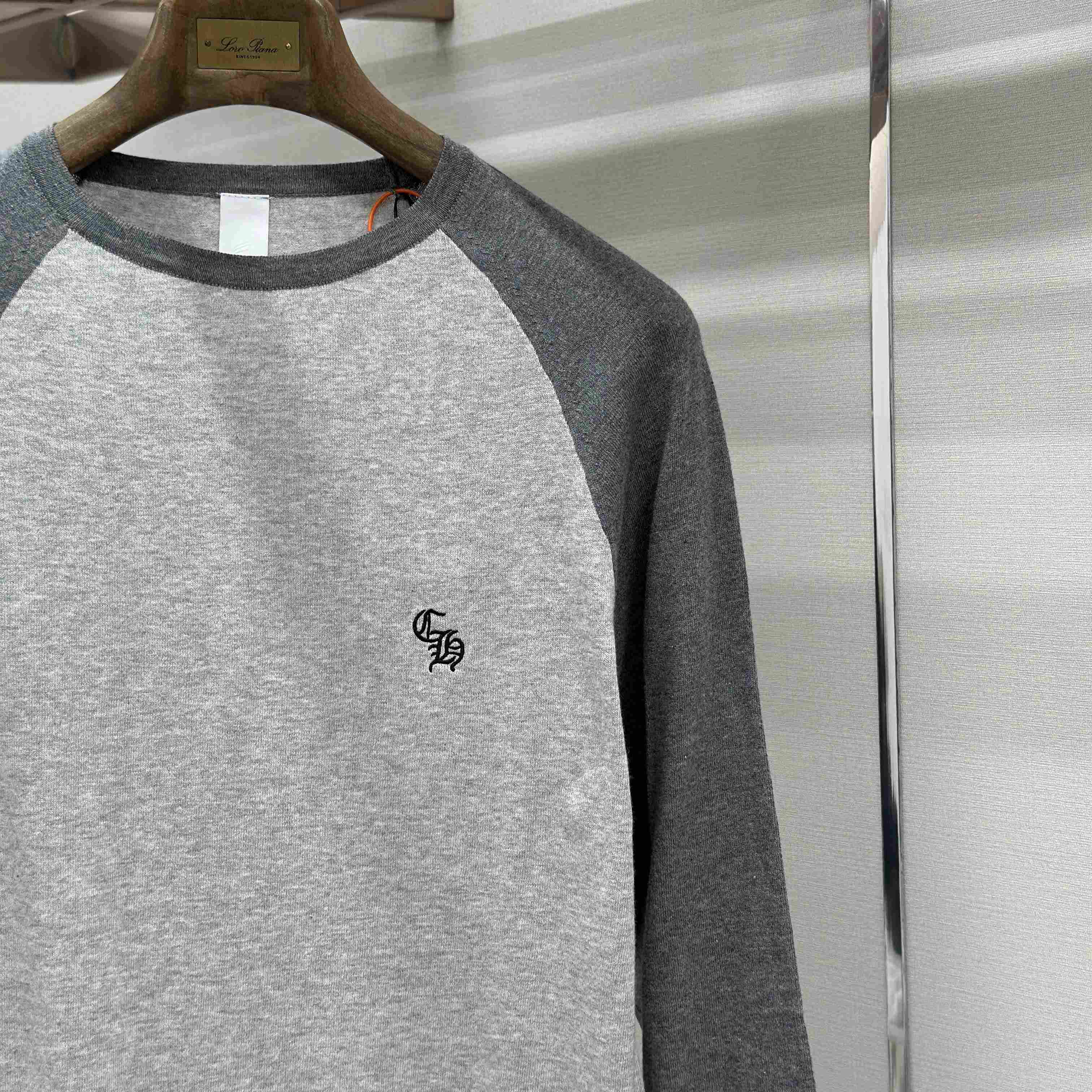 Chrome Hearts Cross Patch Embroidered Silk Raglan Grey Long Sleeve Tee - DesignerGu