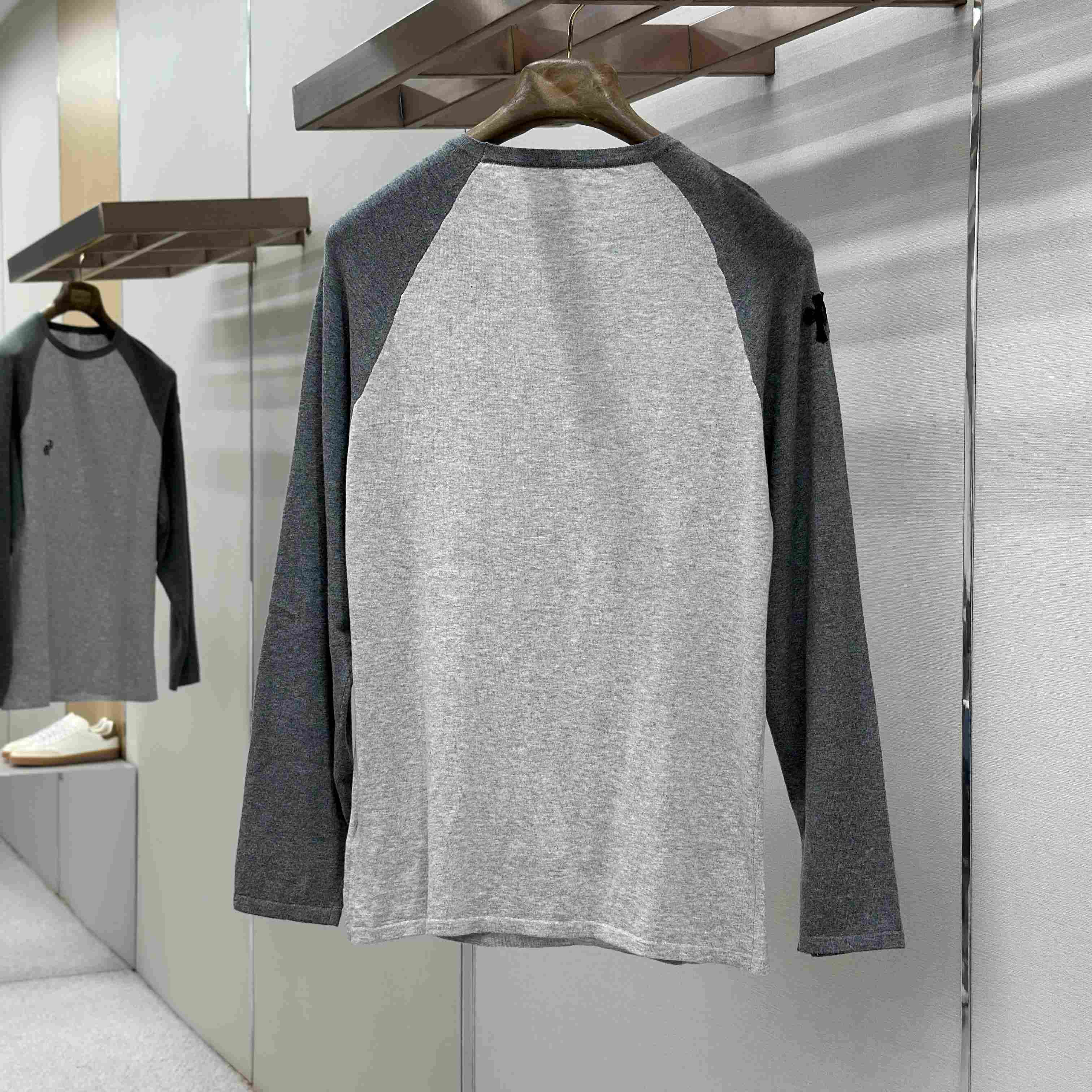Chrome Hearts Cross Patch Embroidered Silk Raglan Grey Long Sleeve Tee - DesignerGu