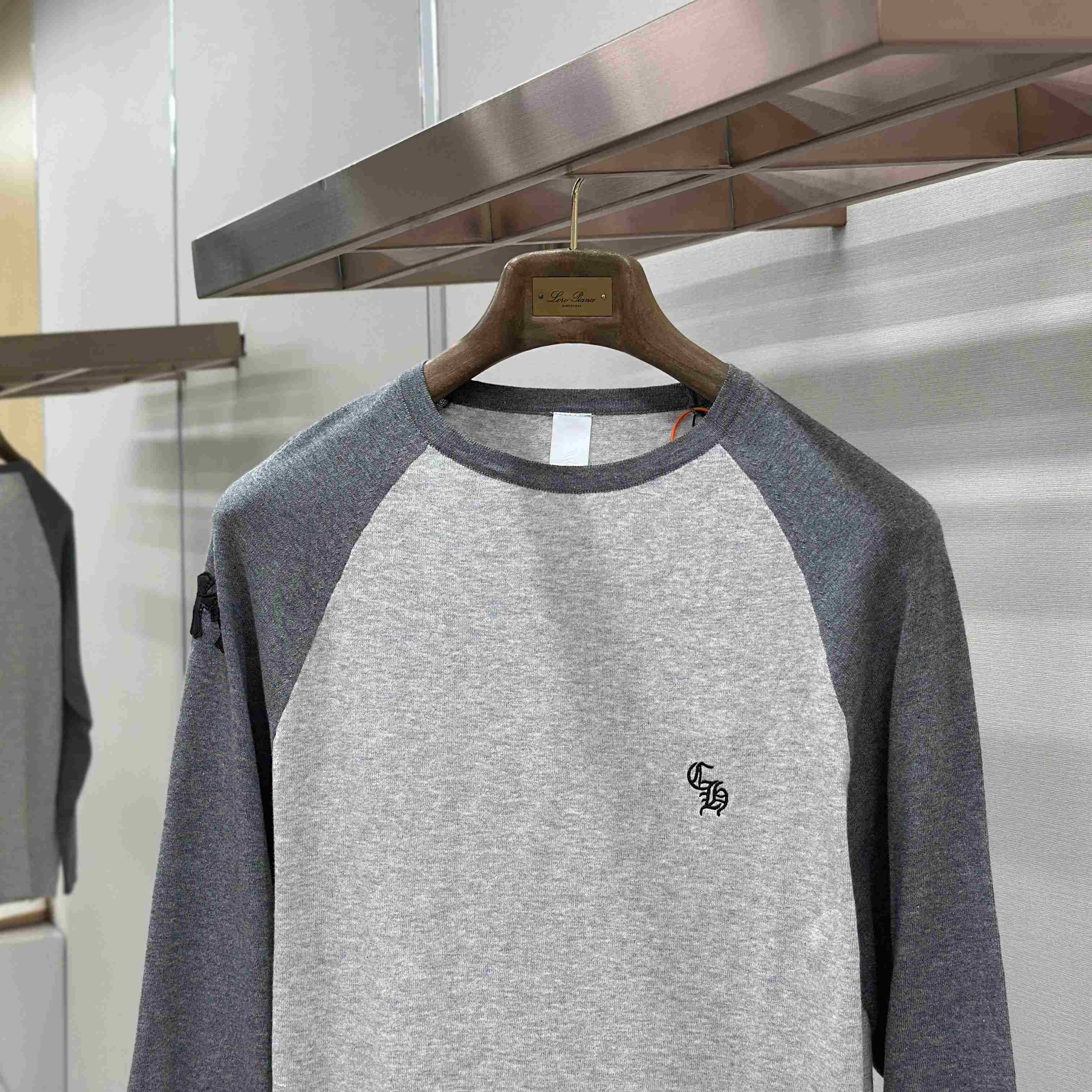 Chrome Hearts Cross Patch Embroidered Silk Raglan Grey Long Sleeve Tee - DesignerGu
