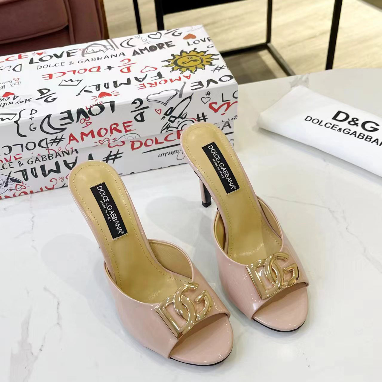 Dolce & Gabbana Patent Leather Mules With DG Logo - DesignerGu