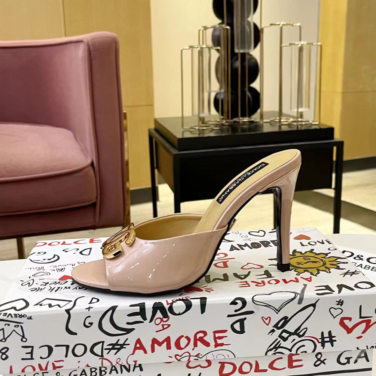 Dolce & Gabbana Patent Leather Mules With DG Logo - DesignerGu
