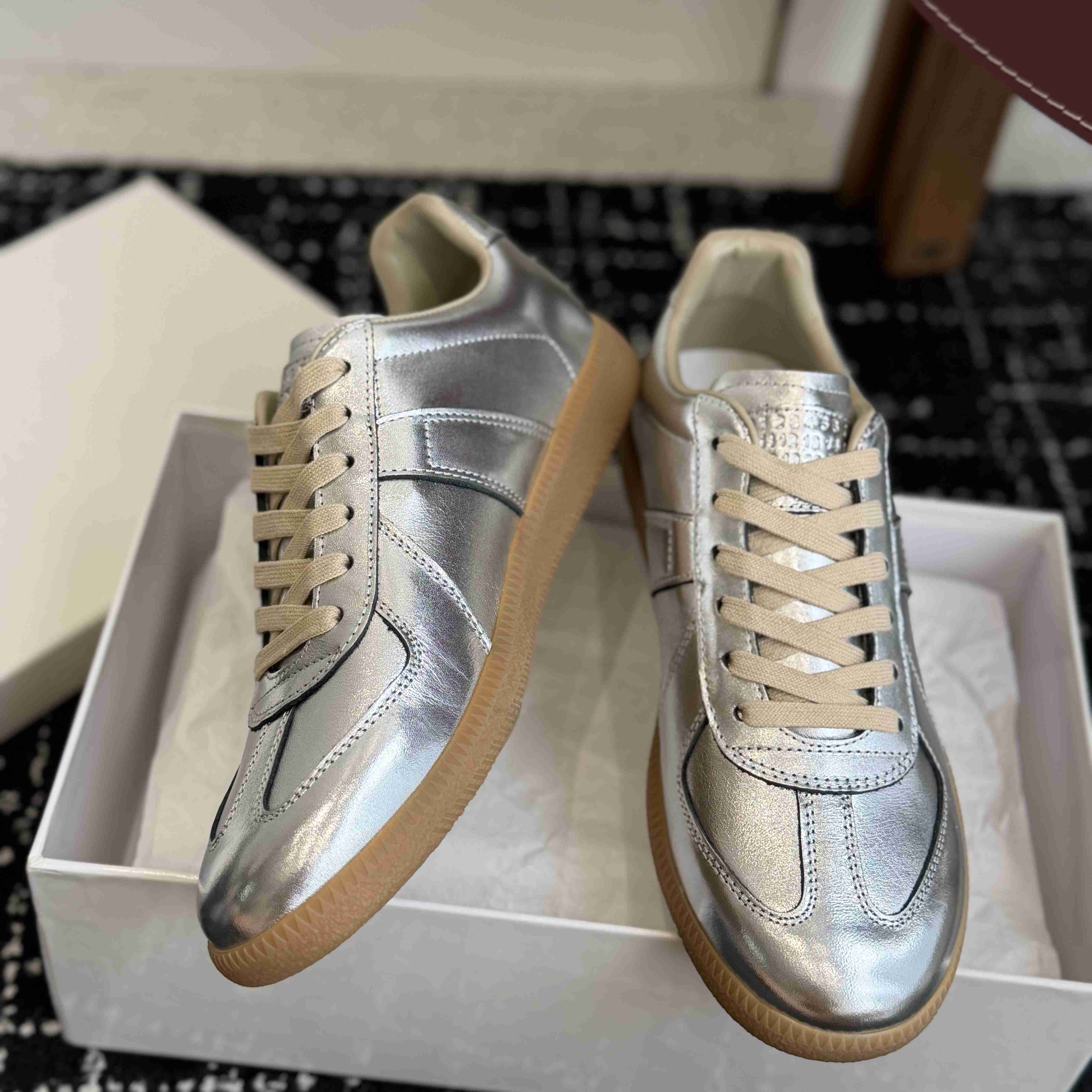 Maison Margiela Replica Metallic Leather Low-Top Sneakers - DesignerGu