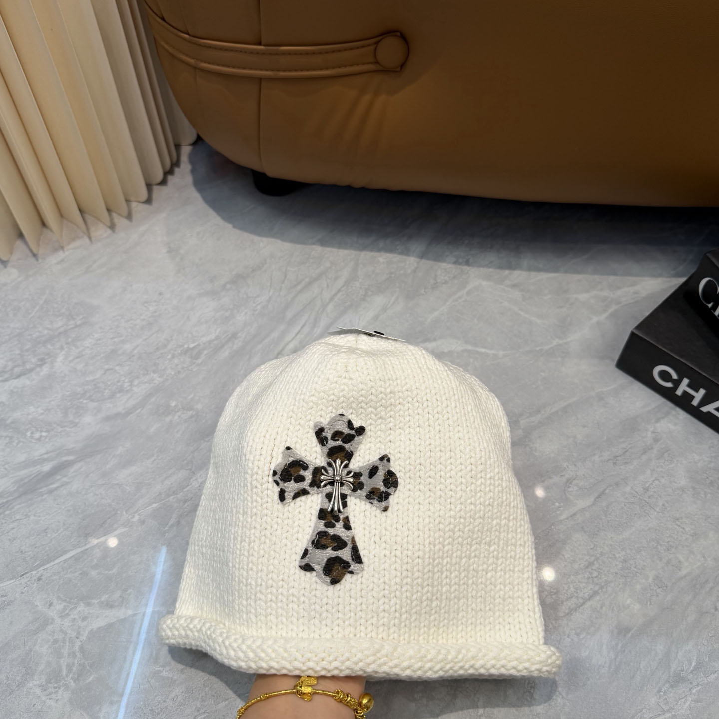 Chrome Heart Cross Patch Knit Beanie - DesignerGu