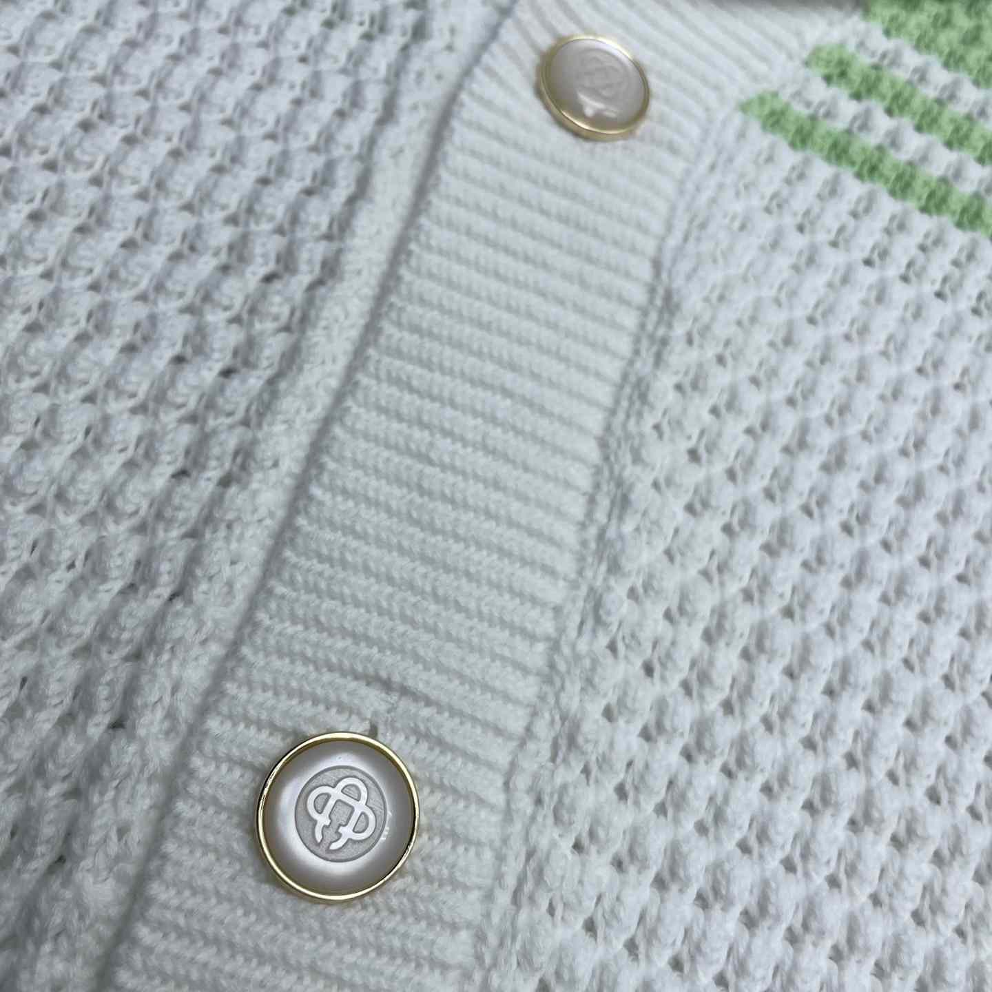Casablanca Green & White Tennis Stripe Crochet Short Sleeve Shirt D0206 - DesignerGu