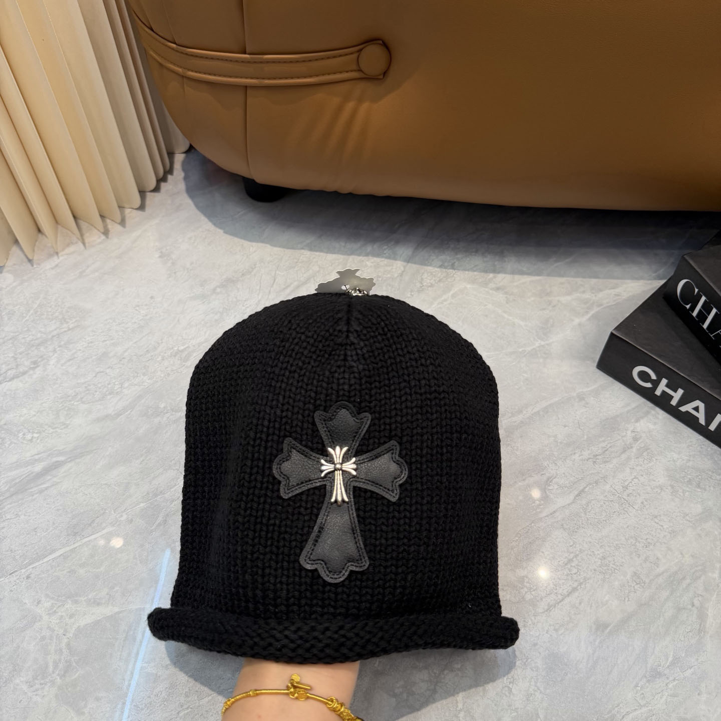 Chrome Heart Cross Patch Knit Beanie - DesignerGu