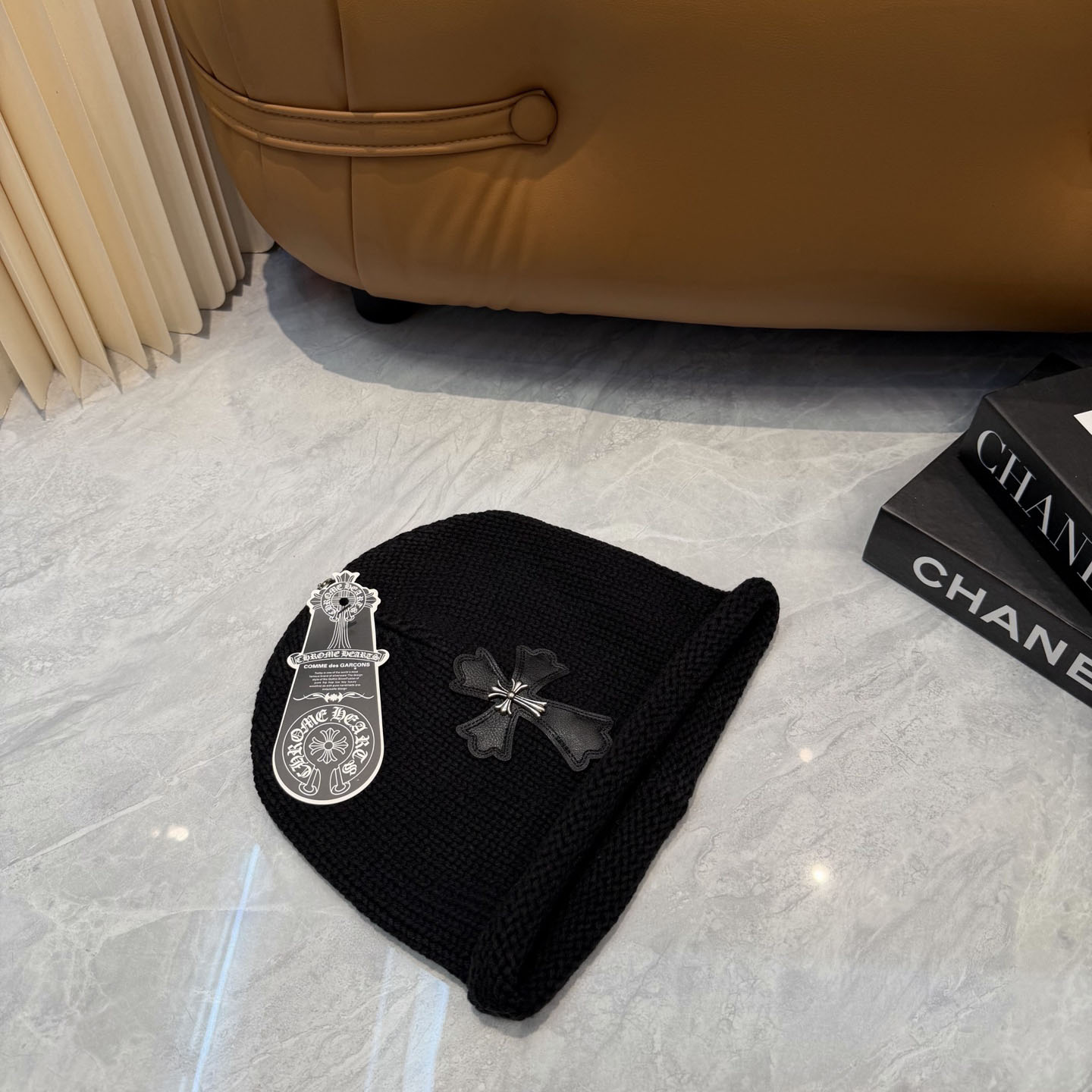 Chrome Heart Cross Patch Knit Beanie - DesignerGu