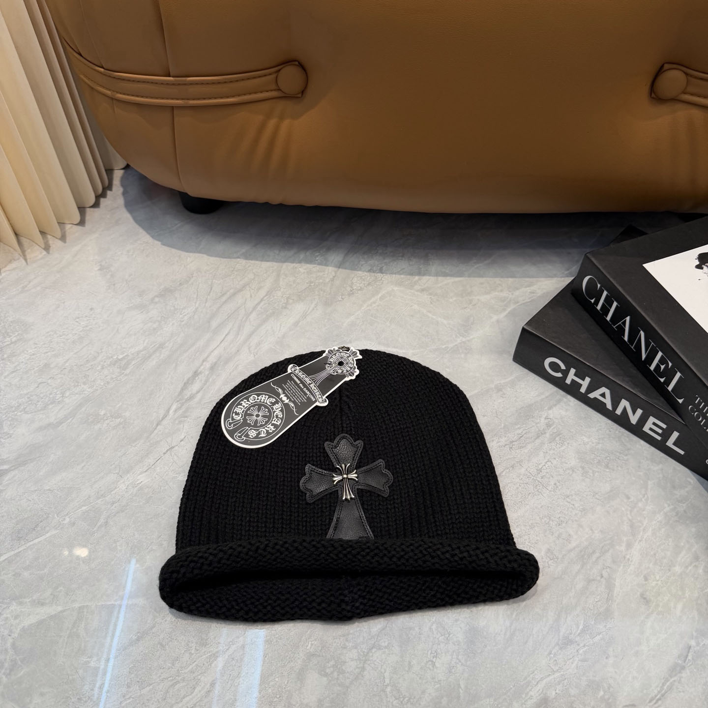 Chrome Heart Cross Patch Knit Beanie - DesignerGu