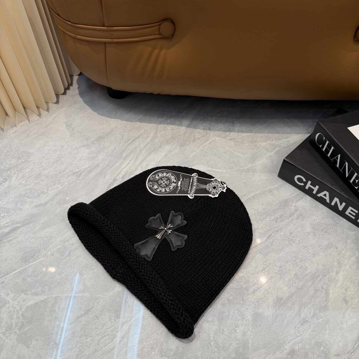 Chrome Heart Cross Patch Knit Beanie - DesignerGu