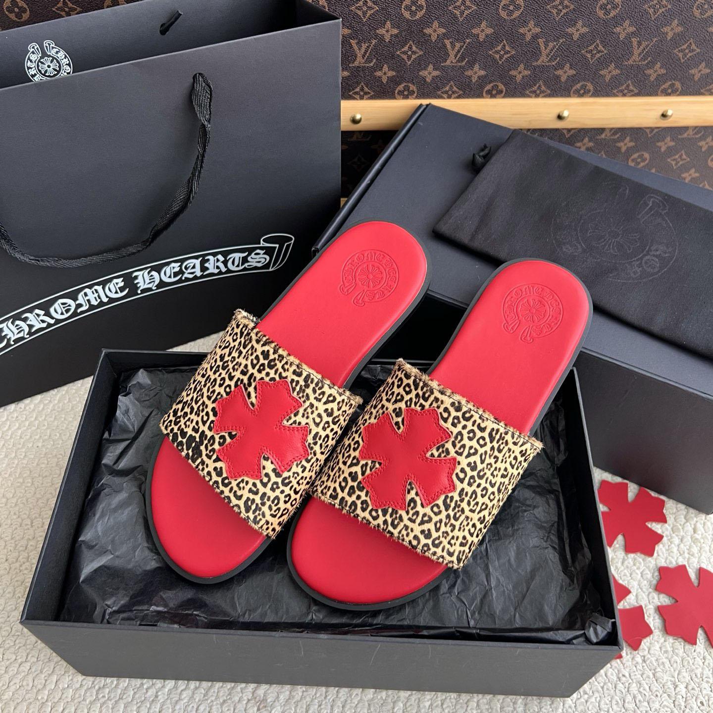 Chrome Hearts Plus Cross Patch Leopard Slides - DesignerGu