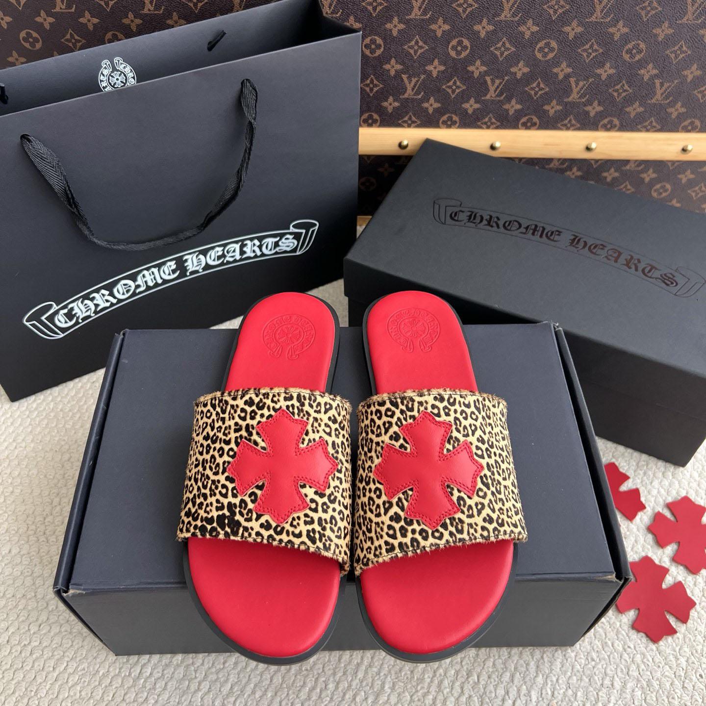 Chrome Hearts Plus Cross Patch Leopard Slides - DesignerGu