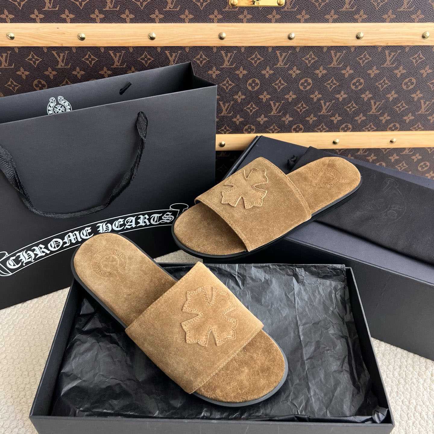 Chrome Hearts Cross Patch Leather Sandals - DesignerGu