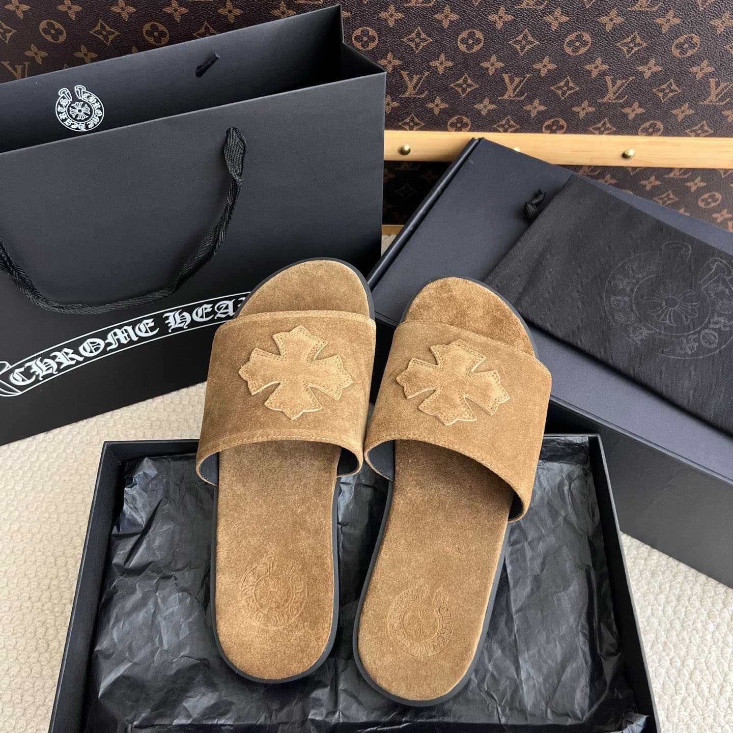 Chrome Hearts Cross Patch Leather Sandals - DesignerGu