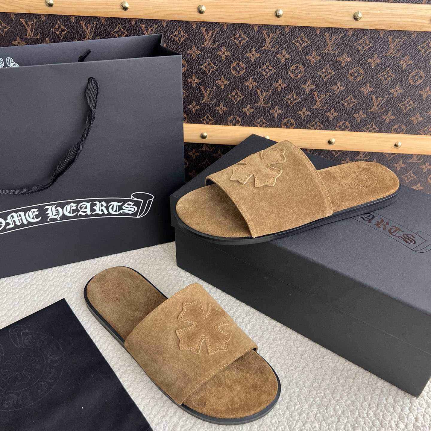 Chrome Hearts Cross Patch Leather Sandals - DesignerGu
