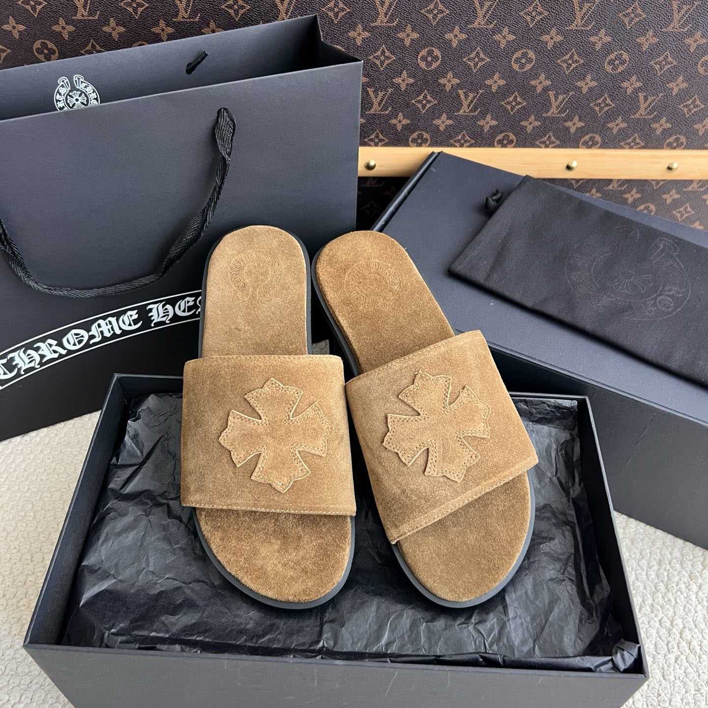 Chrome Hearts Cross Patch Leather Sandals - DesignerGu