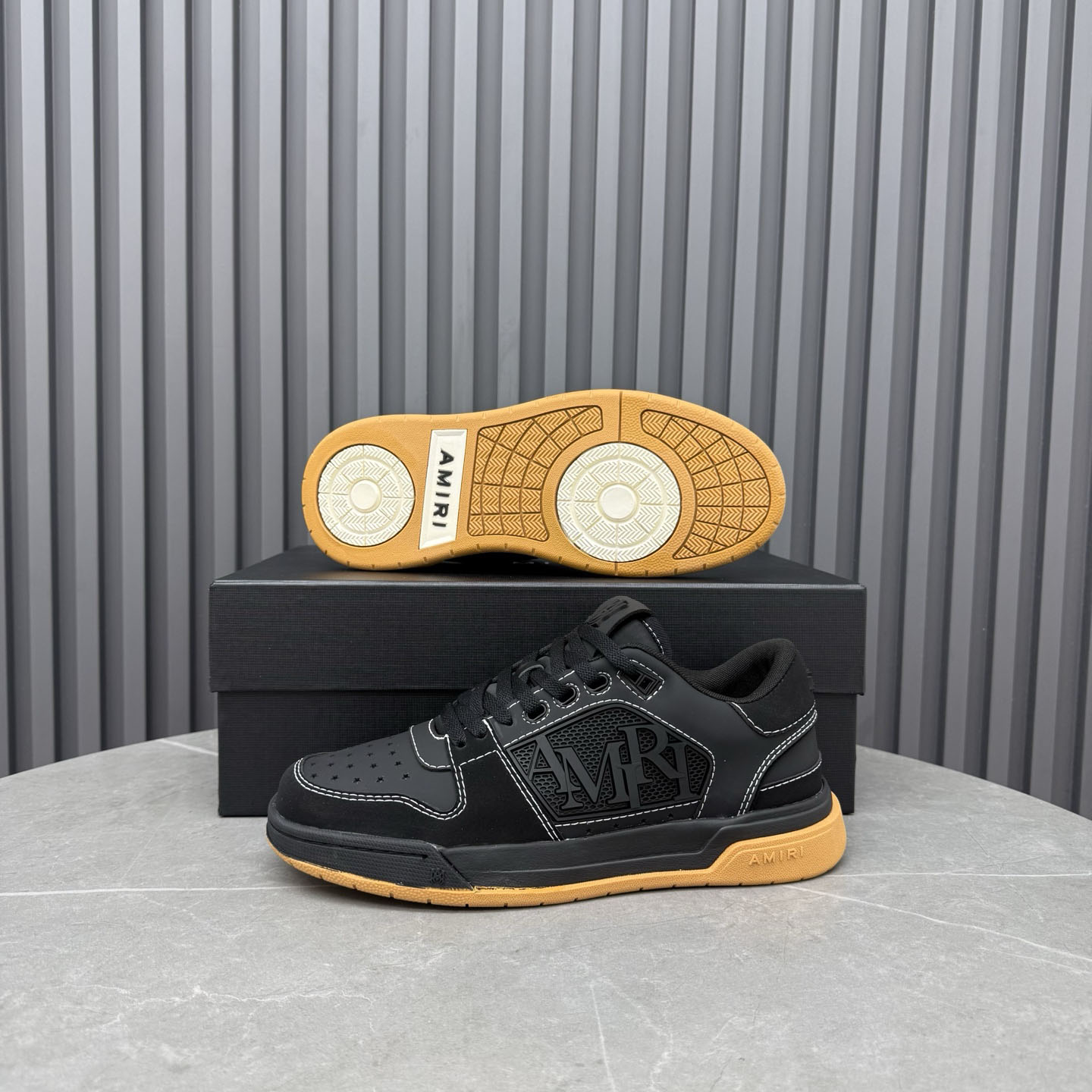 Amiri Logo Leather Low-Top Sneakers - DesignerGu