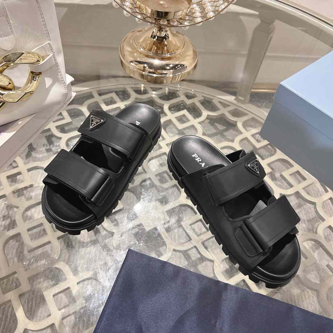 Prada Leather Strap Slides - DesignerGu
