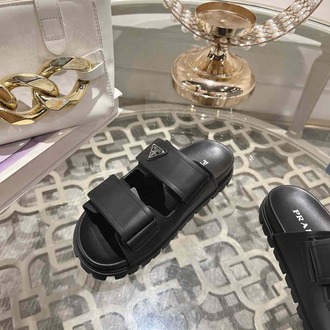 Prada Leather Strap Slides - DesignerGu