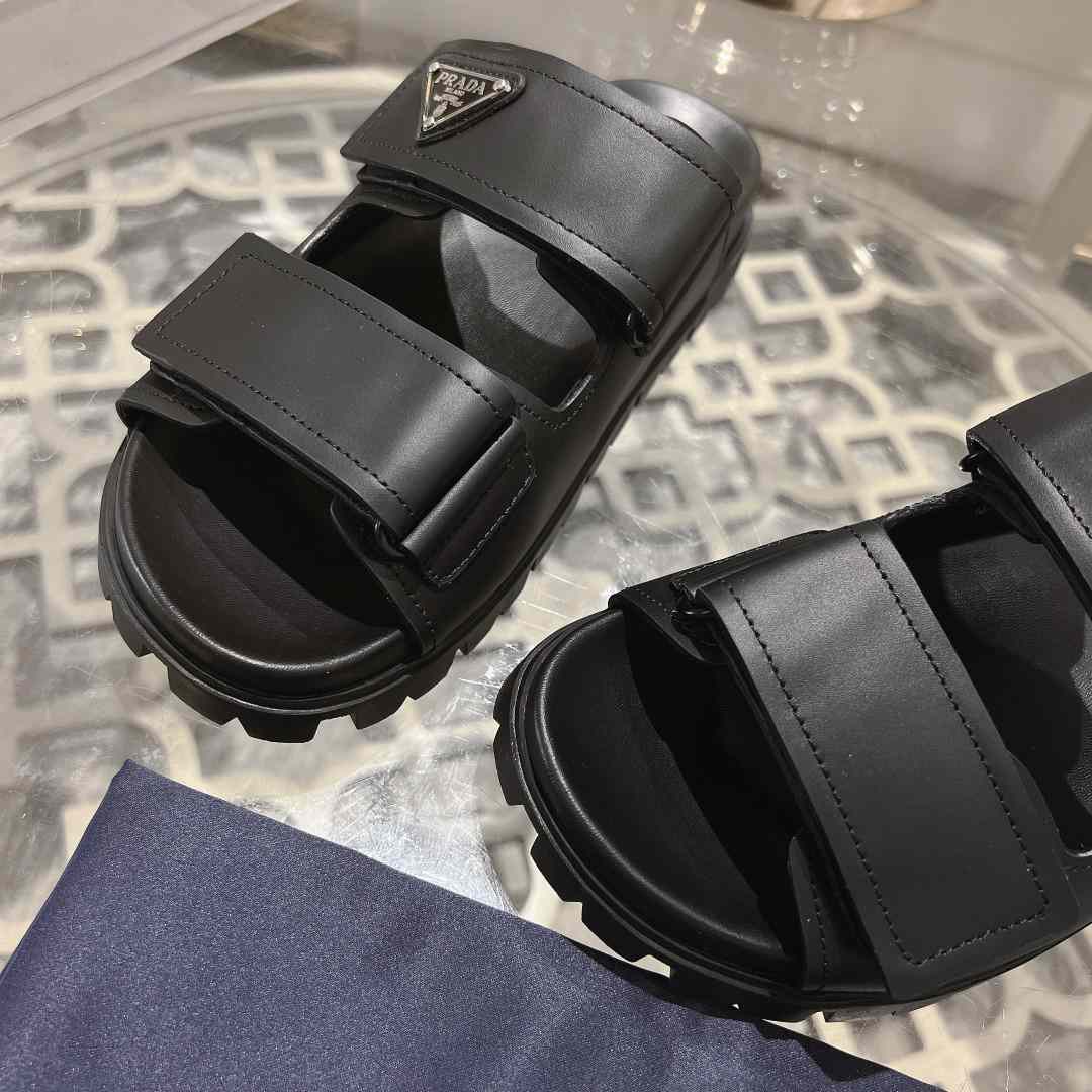 Prada Leather Strap Slides - DesignerGu