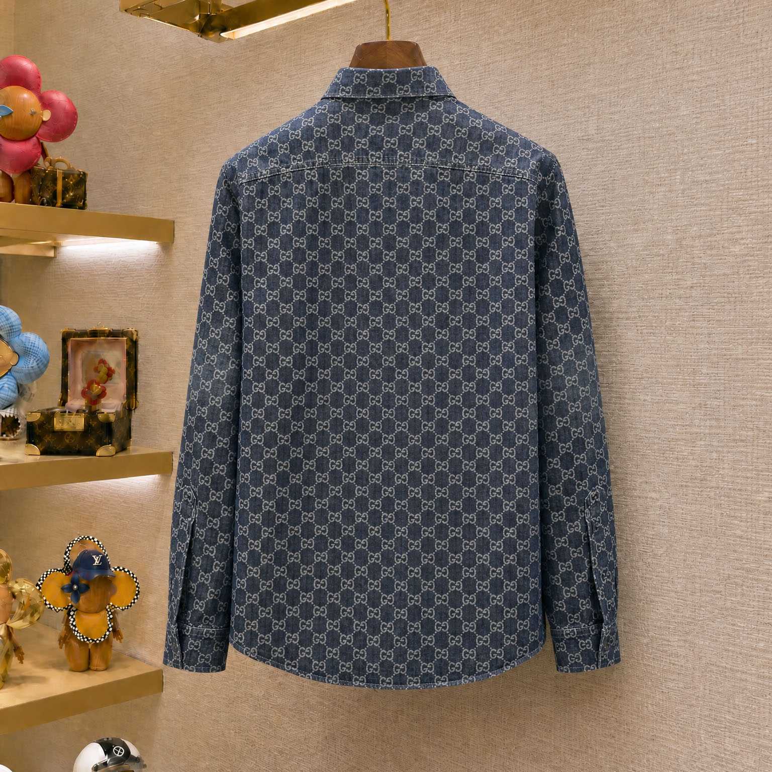 Gucci  GG Cotton Denim Jacquard Shirt - DesignerGu