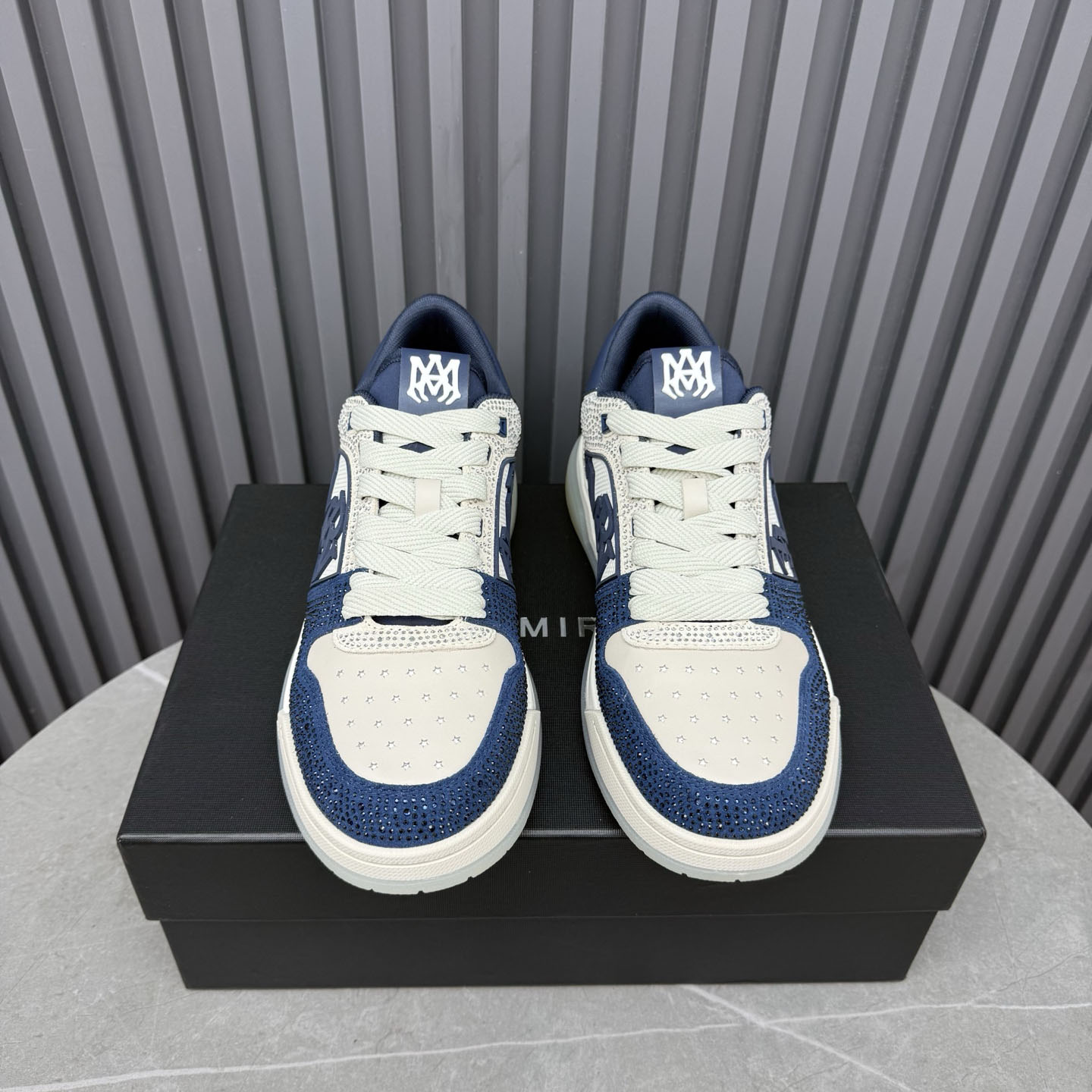Amiri Beige & Navy Crystal Classic Low Sneakers - DesignerGu