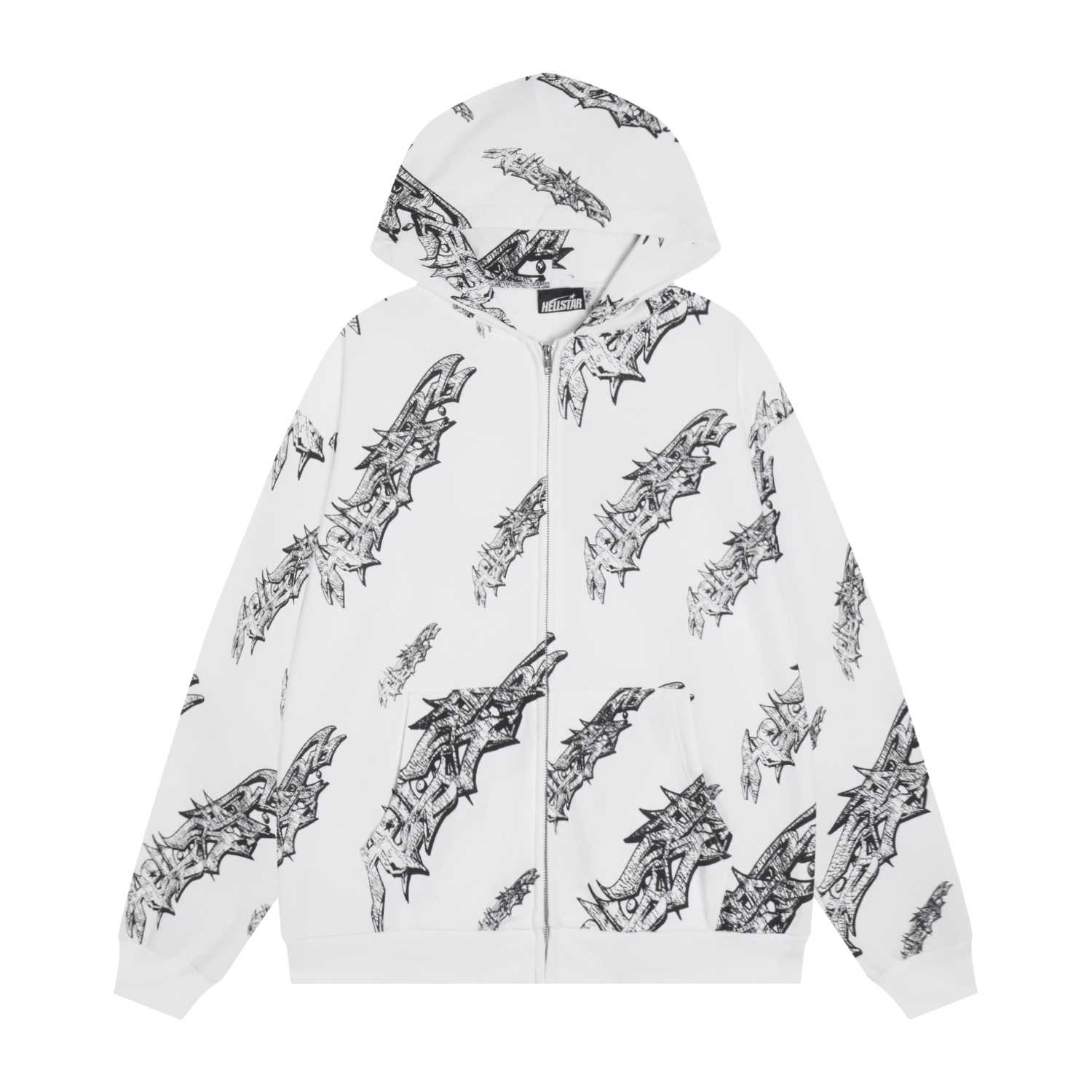 Hellstar Roll Print Graffiti Zip Up Hoodie 'White' - DesignerGu