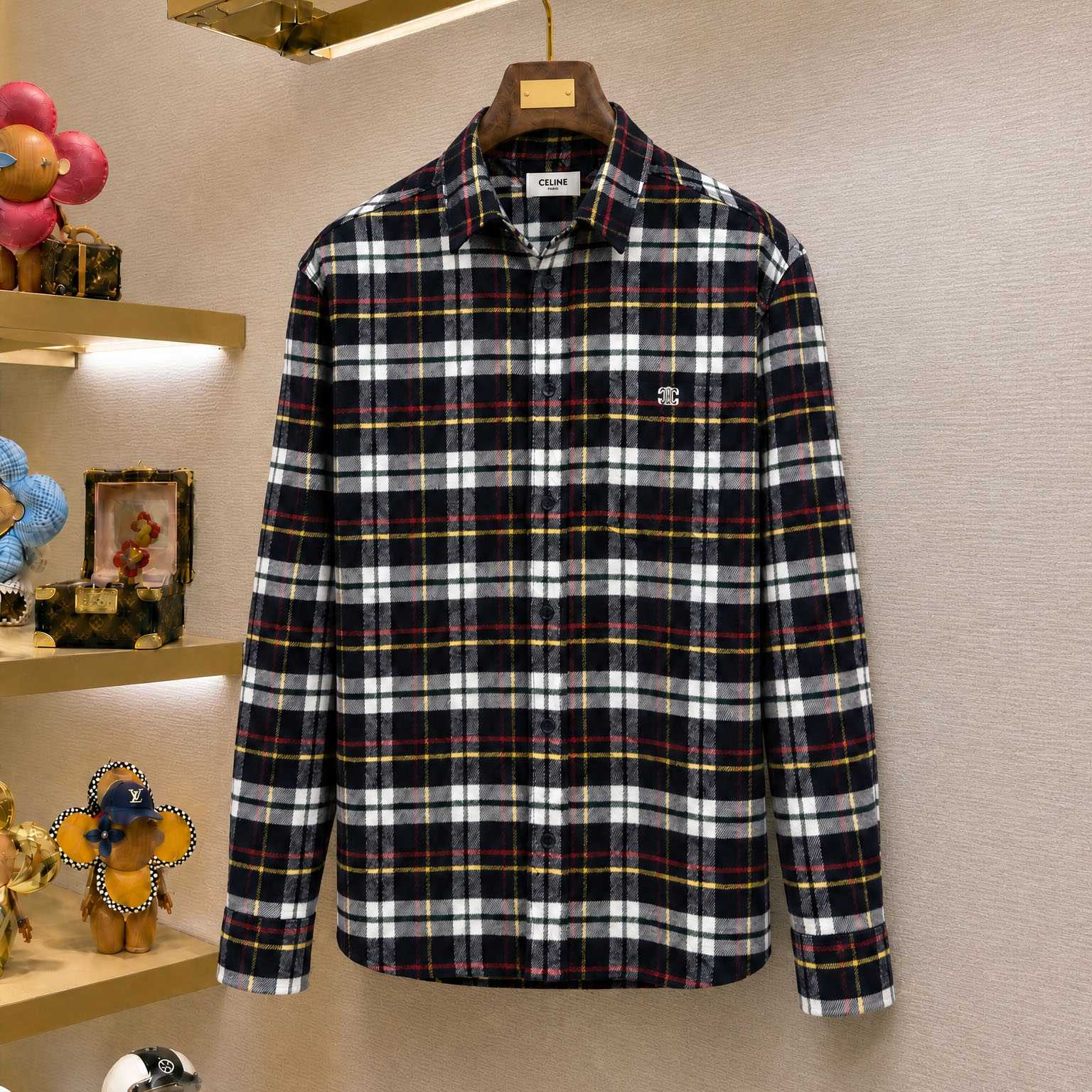 CELINE Relaxed Shirt In Brushed Checked Wool 'Bleu/Blanc/Rouge' - DesignerGu