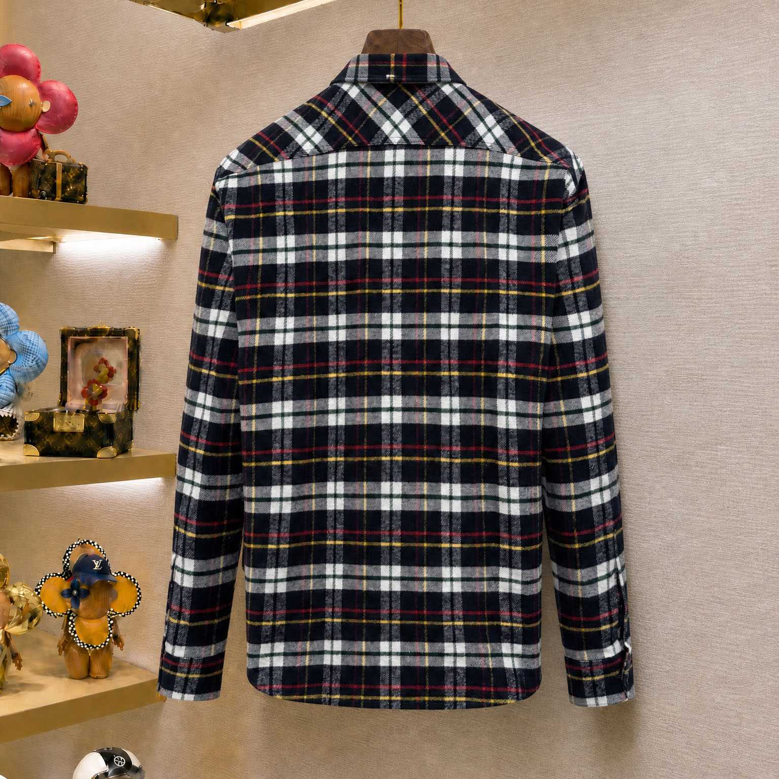 CELINE Relaxed Shirt In Brushed Checked Wool 'Bleu/Blanc/Rouge' - DesignerGu