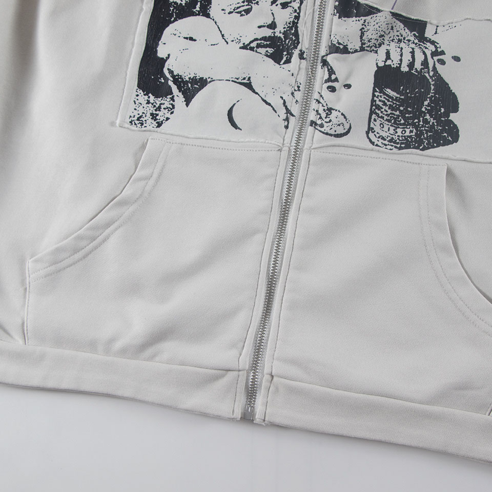Enfants Riches Déprimés I Still Have Hope Printed Cotton-Jersey Zip-Up Hoodie - Neutrals - DesignerGu
