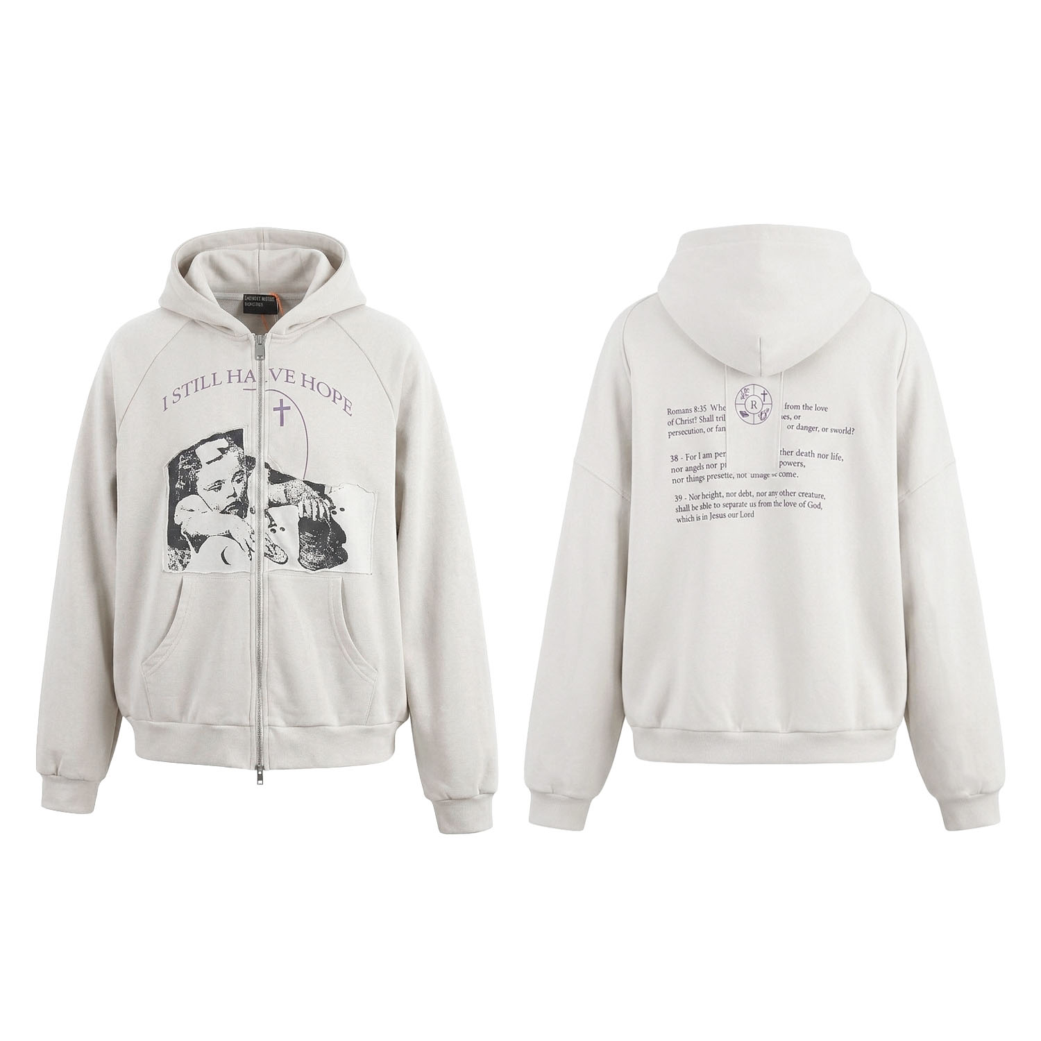 Enfants Riches Déprimés I Still Have Hope Printed Cotton-Jersey Zip-Up Hoodie - Neutrals - DesignerGu