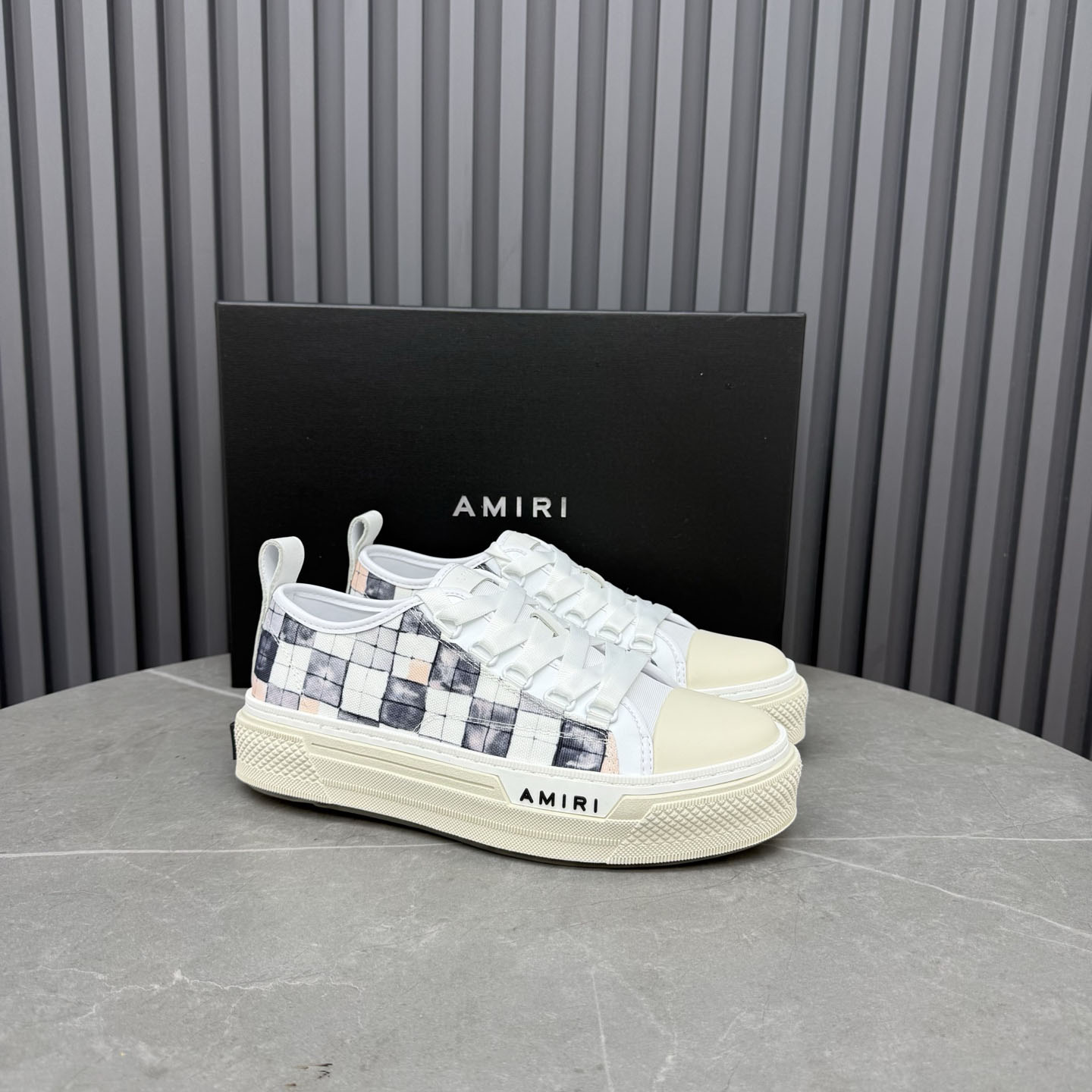 Amiri White & Gray Checkered Court Low Sneakers - DesignerGu