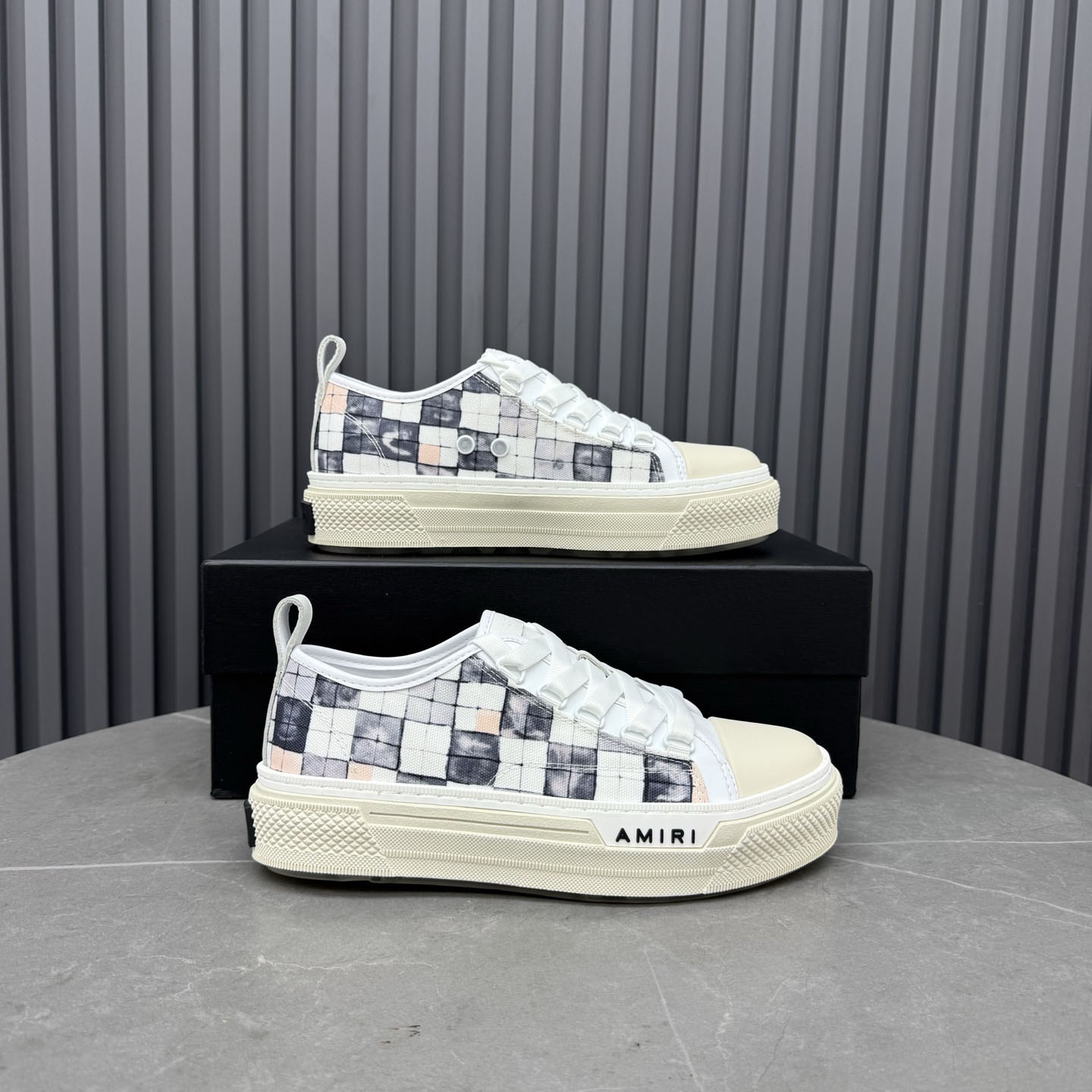 Amiri White & Gray Checkered Court Low Sneakers - DesignerGu