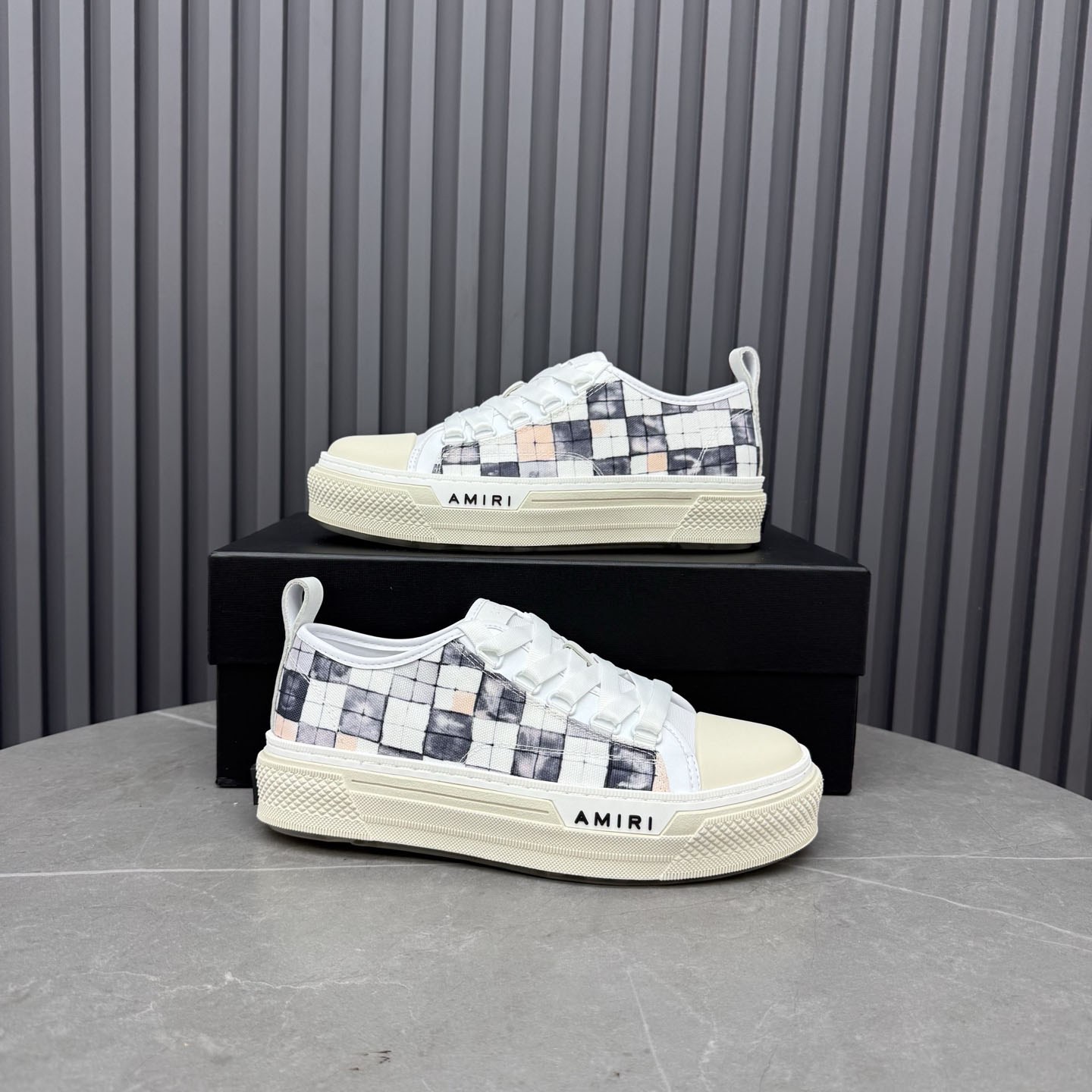 Amiri White & Gray Checkered Court Low Sneakers - DesignerGu