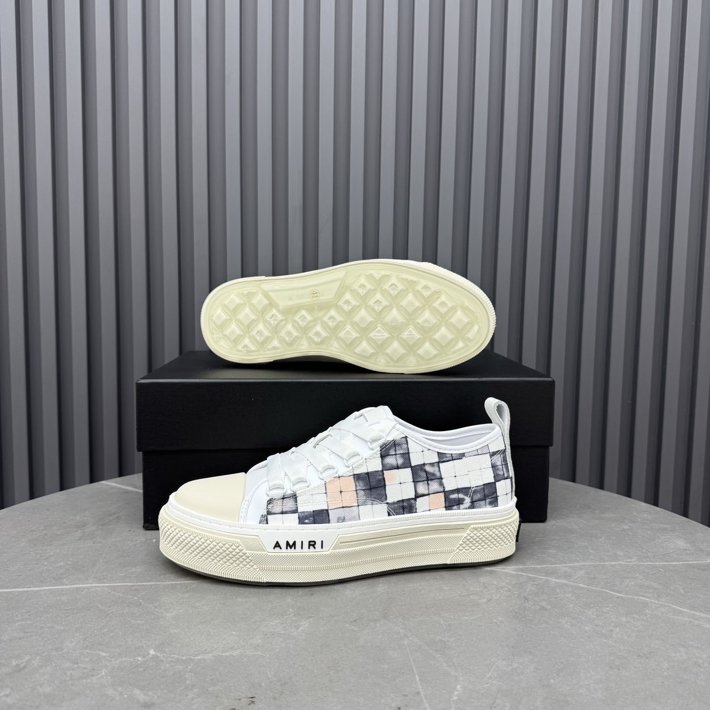 Amiri White & Gray Checkered Court Low Sneakers - DesignerGu